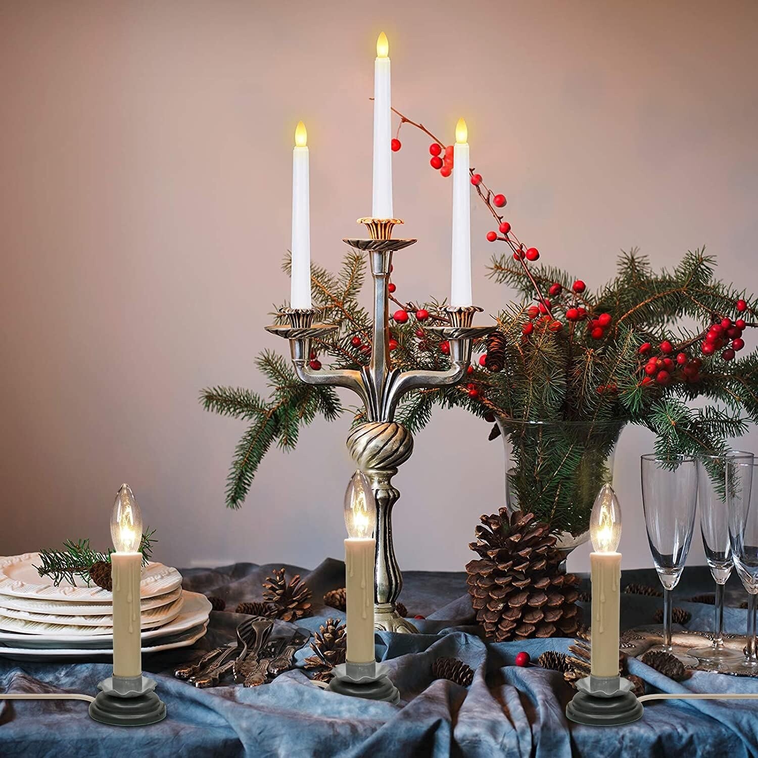 5 Inch Electric Window Candles, Christmas Electric Country Candle Lamps Set of 4
