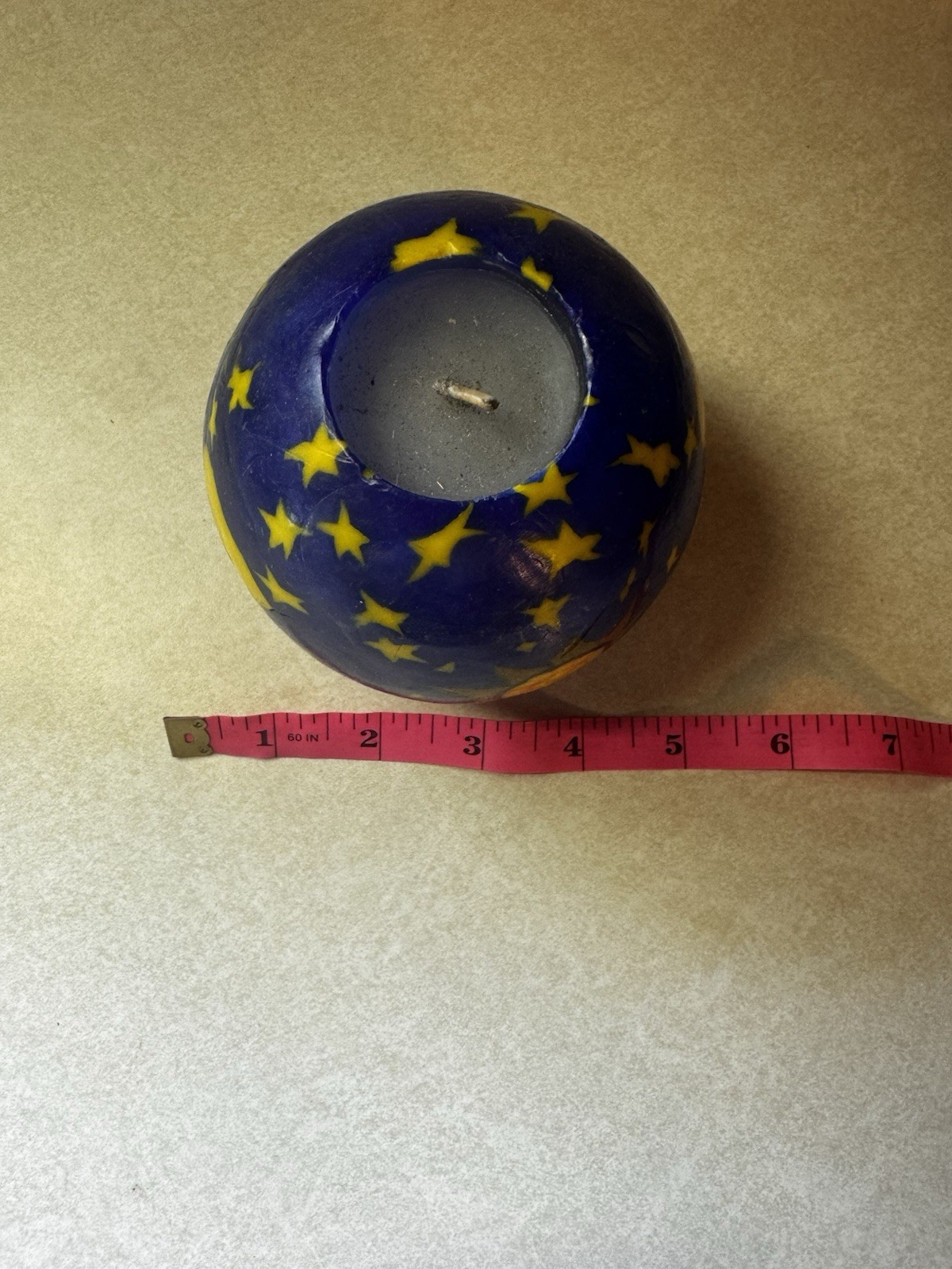 y2k celestial round candle 4in tall moon sun and stars