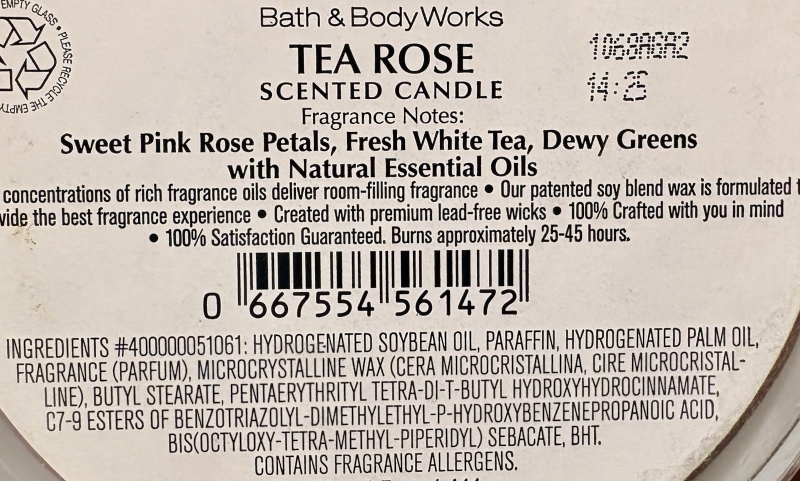 Tea Rose 3 Wick Candle Bath & Body Works