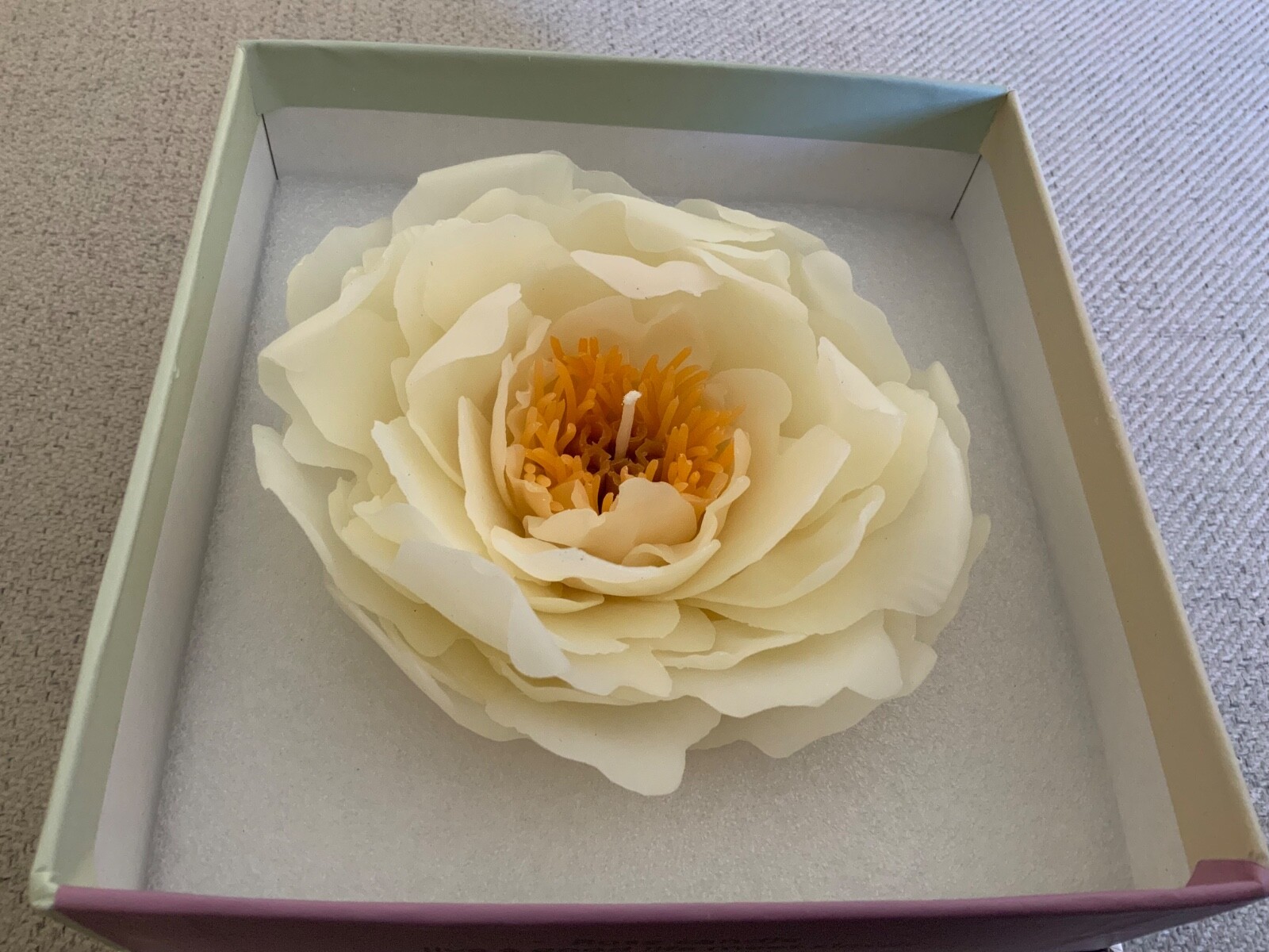 Handmade Peony Flower Candle Rose Scented With Stand. Boxed.