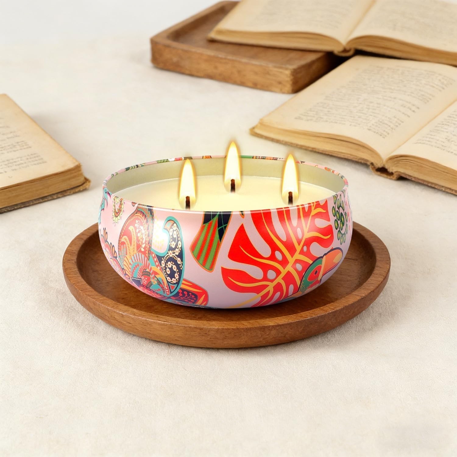 Large Citronella Scented Candle – 3 Wick Indoor & Outdoor Boho Decor Essential
