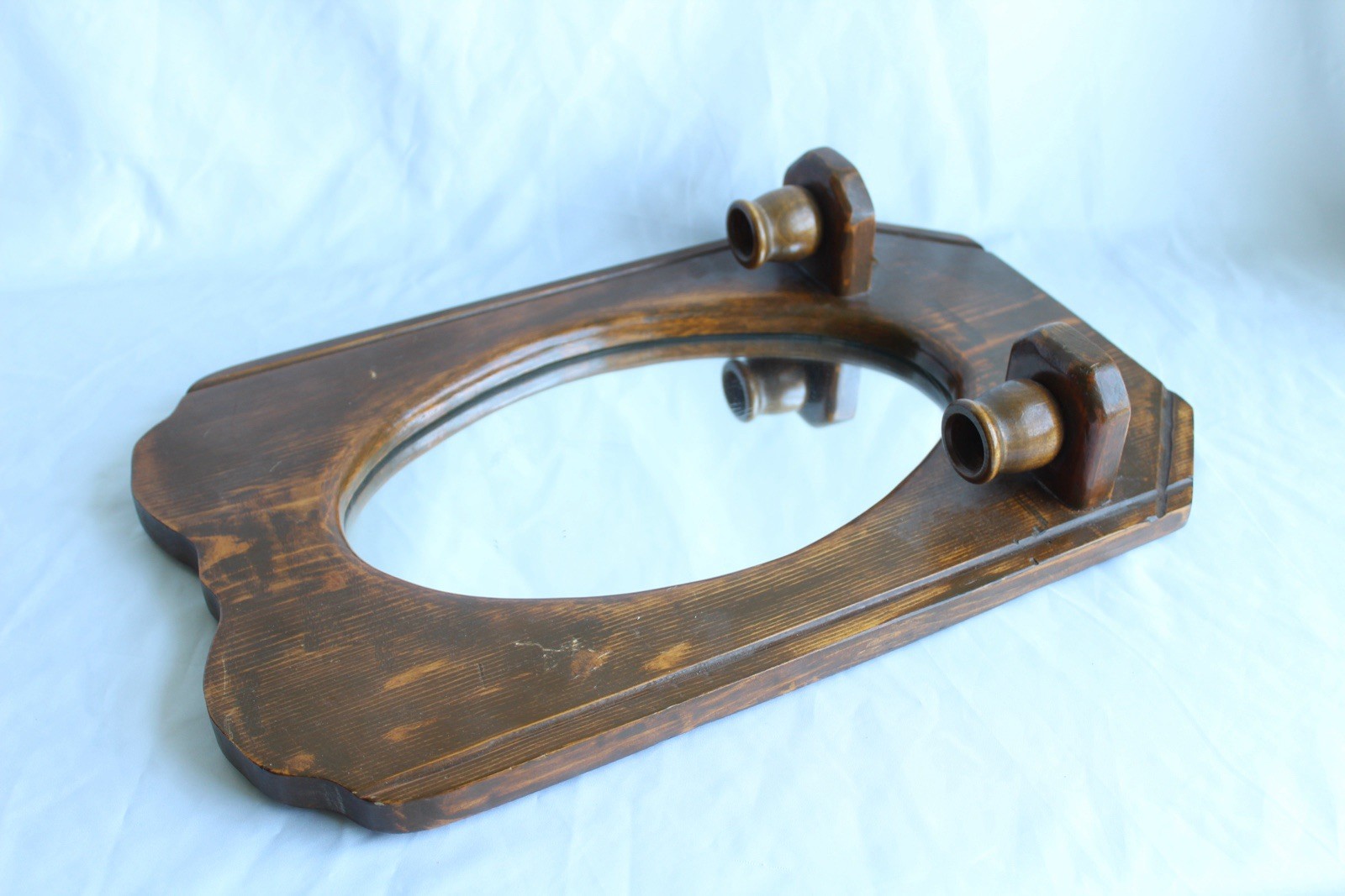 Vintage LJ Haby Wood Wall Sconces Mirror Candle Holders Farmhouse 17.5”x11.25”
