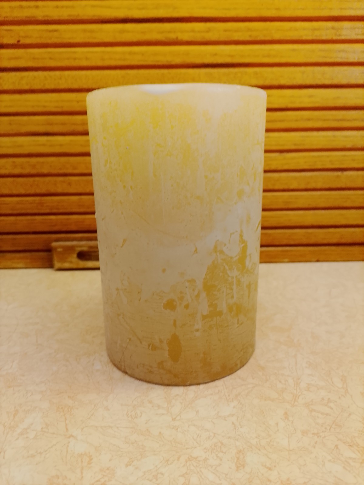 Pier 1 Imports Rustic Amber Yellow Pillar Candle (4×6 in) – Unused, Made in USA