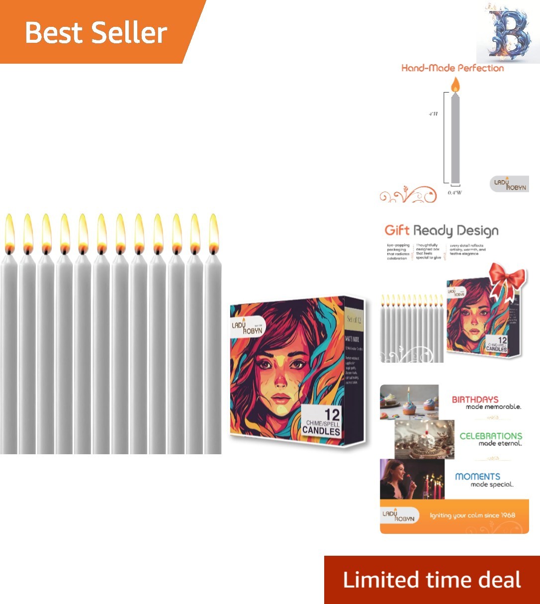 Box of 12 High-Quality 4-Inch Grey Taper Candles for Spell Work & Meditations