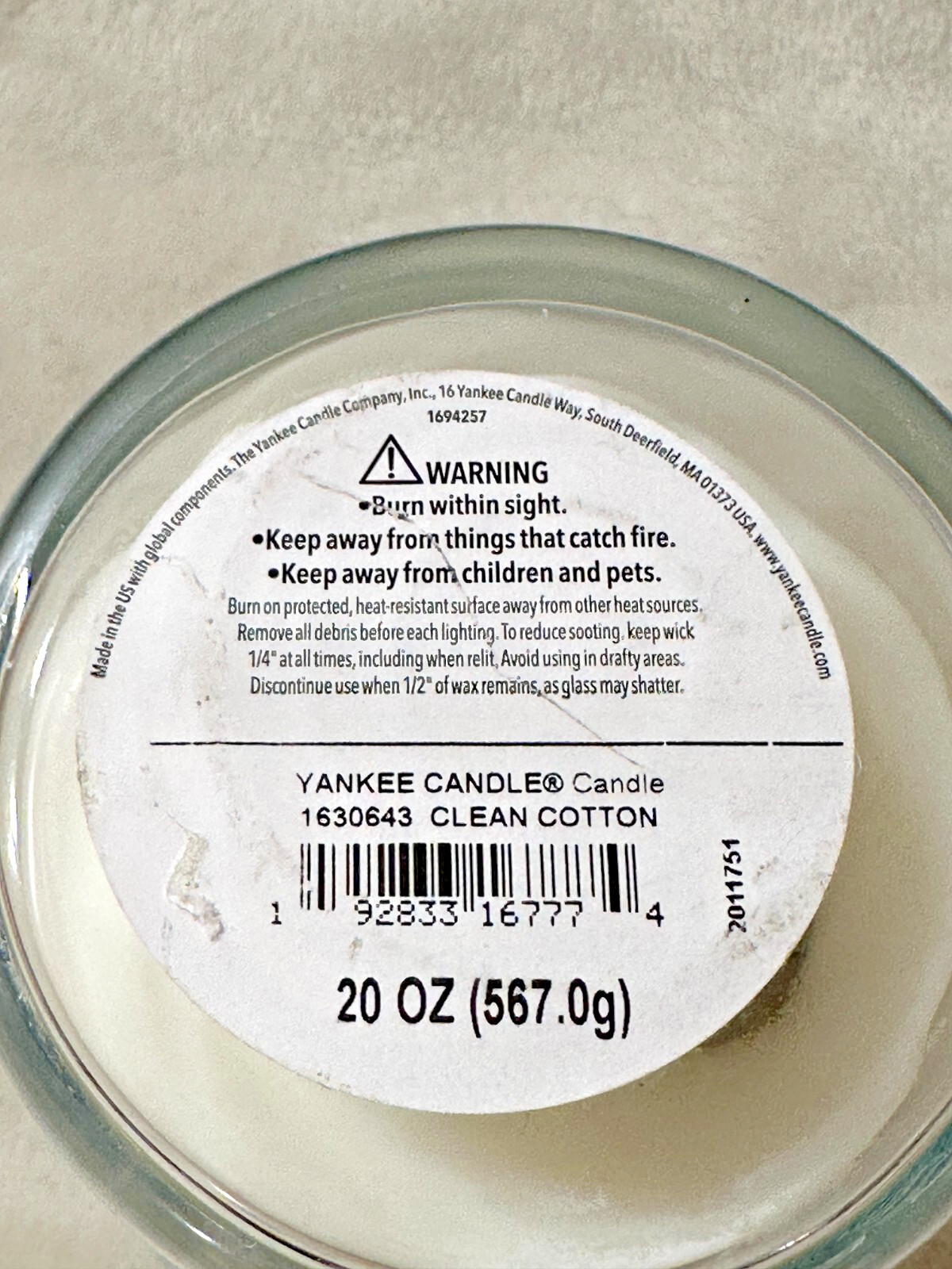 NEW – 20oz Signature Tumbler – Clean Cotton – Yankee Candle – Soy Wax Blend