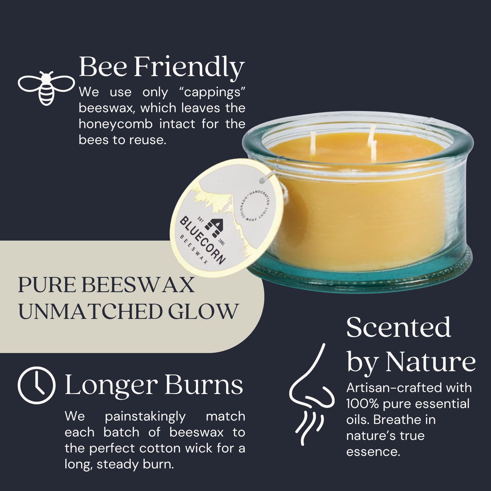 Bluecorn Botanica Beeswax 3-Candle, 10 oz, Cedarwood, Nutmeg & Lavender Essen…