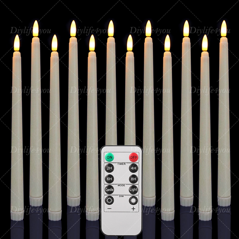 12Pack Flickering Flameless Taper Candles Light with Remote Control Timer Dimmer