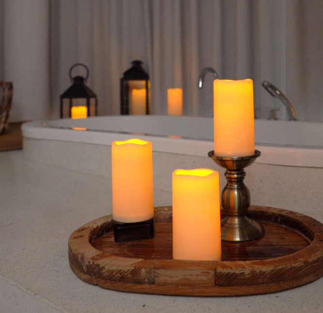 2 Outdoor Flameless Battery Operated Candles with Timer 3×6 Waterproof LED Light