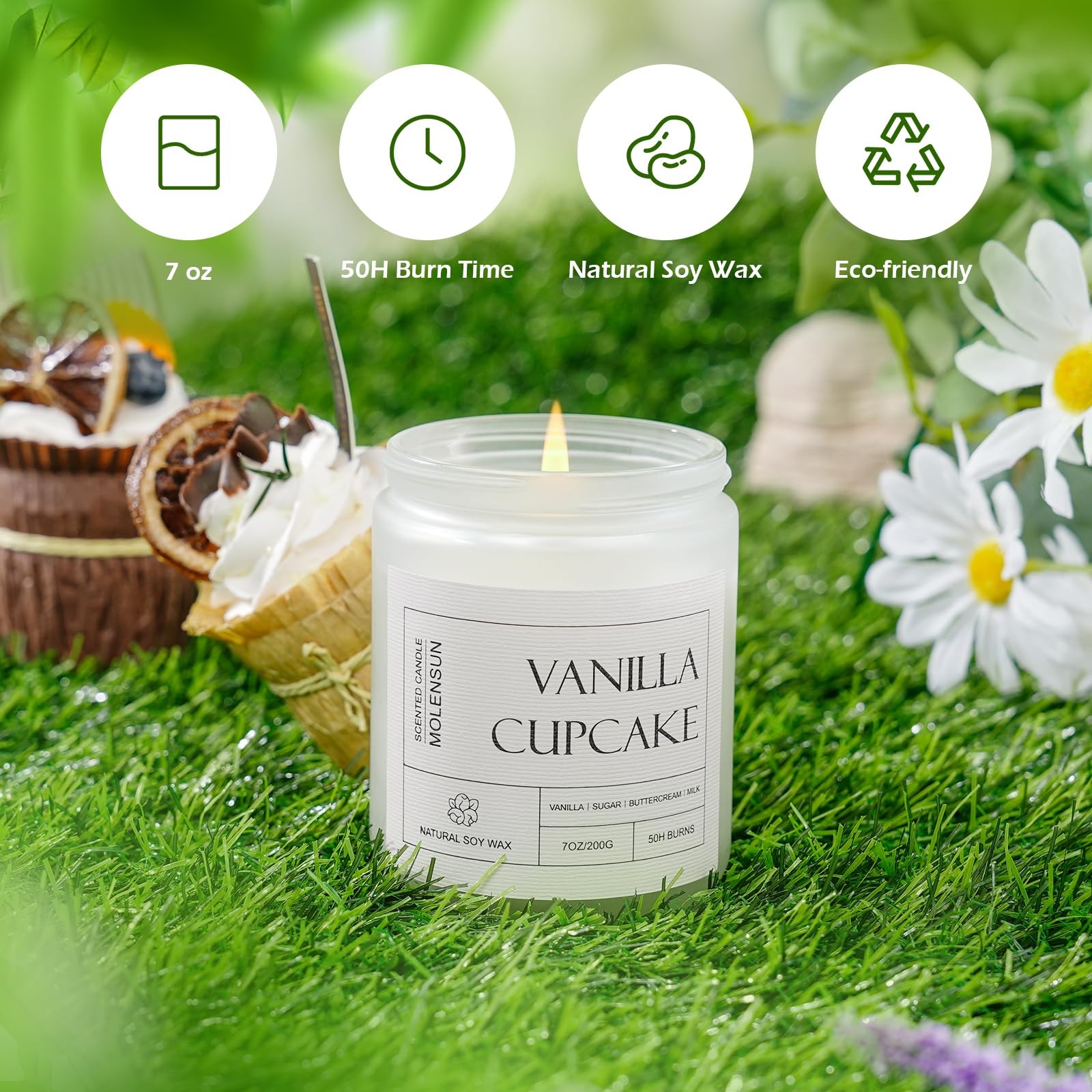7 oz Vanilla Cupcake Long Lasting Aromatherapy Natural Soy Wax Jar Candle Unit