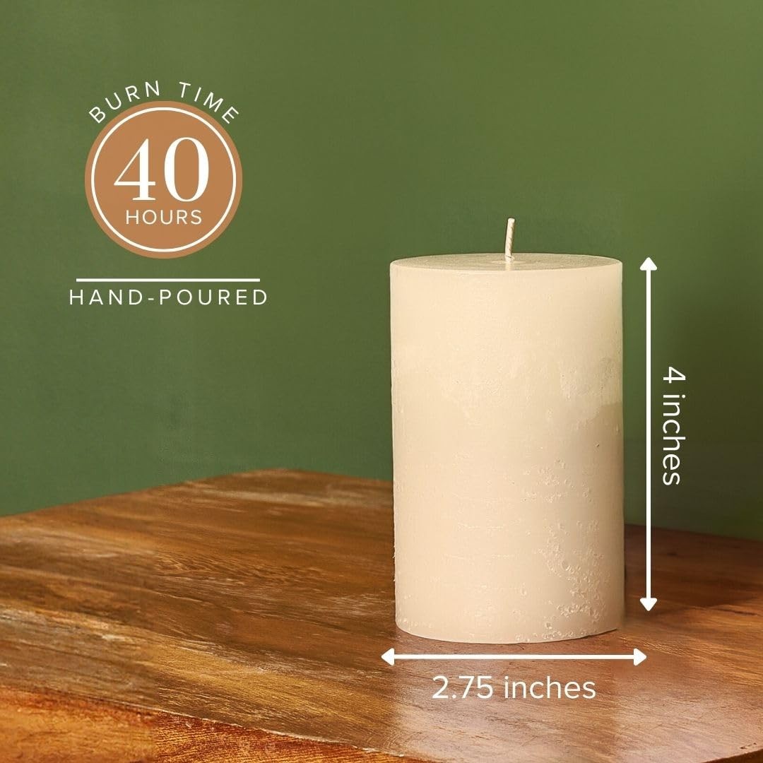 Simply Soson 3×4 Ivory Rustic Pillar Candles Bulk, Dripless Clean Long Burning C