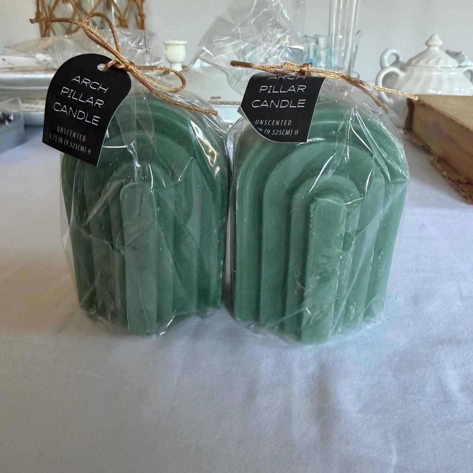 Threshold Lot Arch Pillar Candle Set of 2 and Set of 4 Napkin Rings Modern Decor