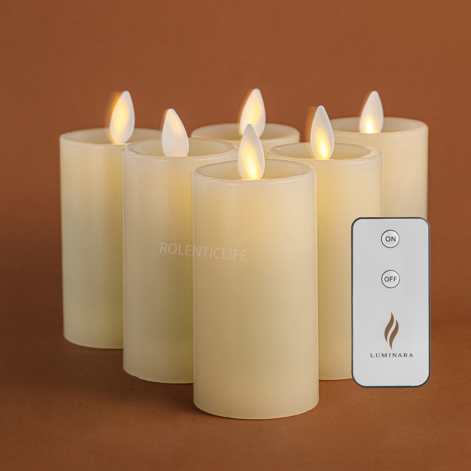 Set of 6 Luminara Flameless Pillar Wax Votive Candles w/Remote Moving Wick
