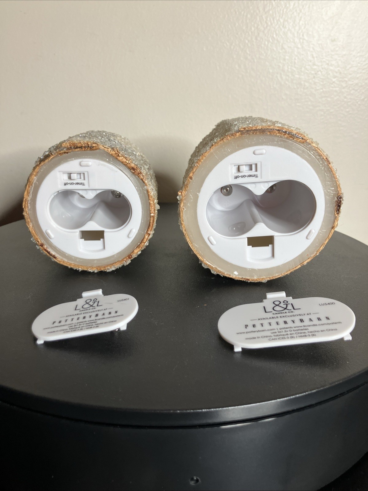 Pair Of Pottery Barn by L&L Sugared Frosted Birch Flameless Candles