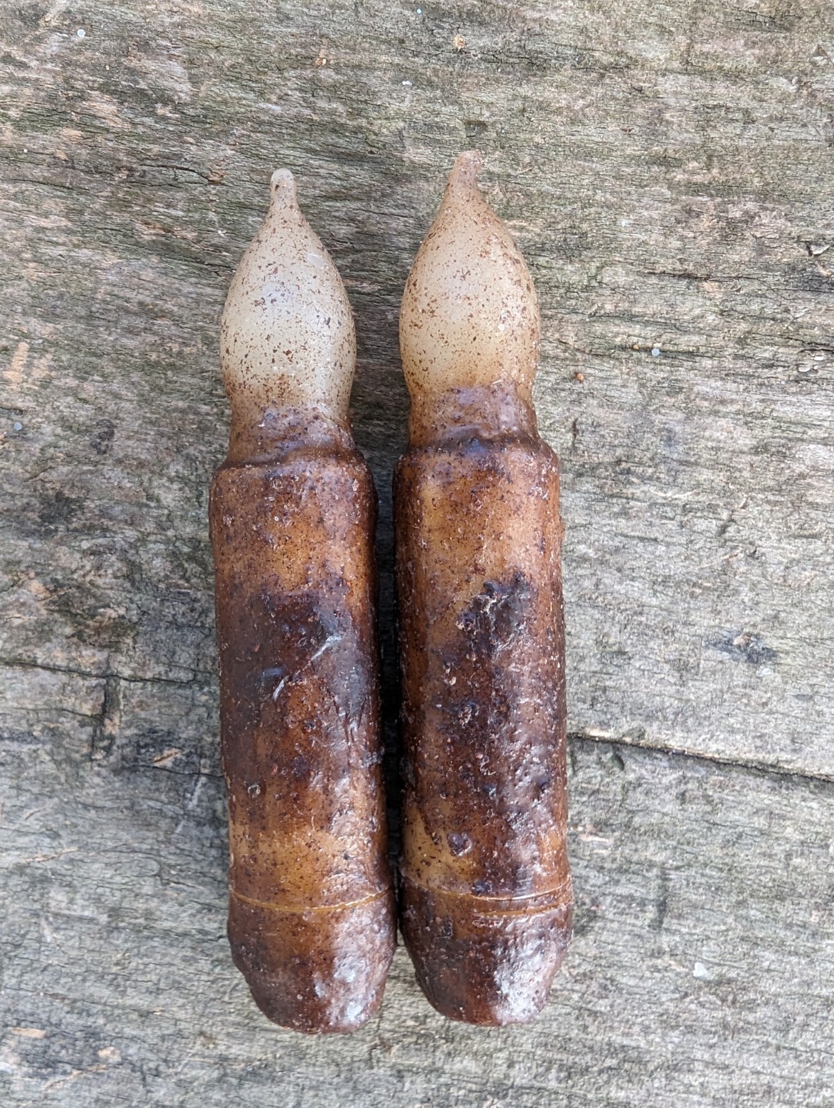 Set 2 Mustard Cinnamon Taper NON TIMER Candle 4 1/2″ battery Grungy Primitive