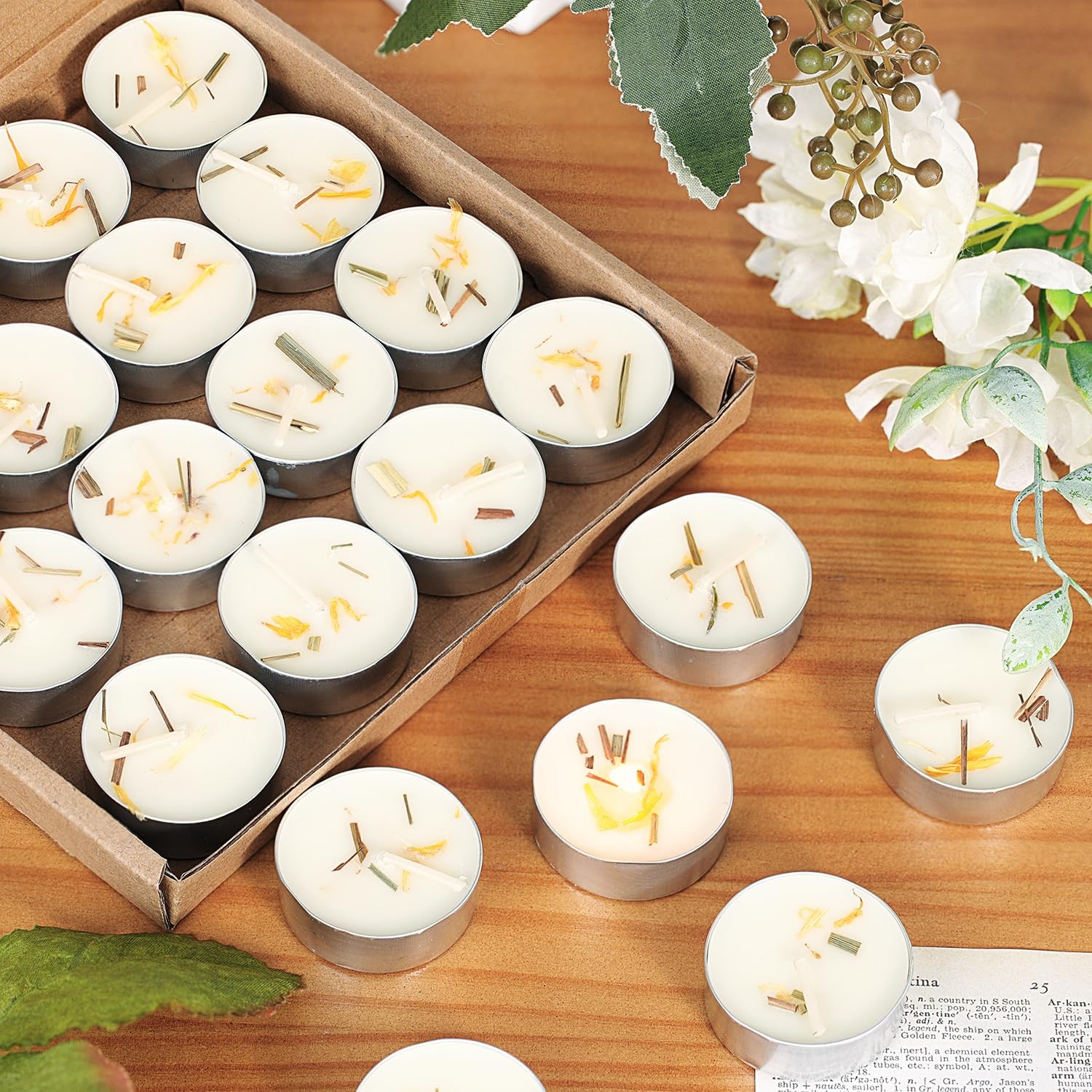 Citronella Scented Tealight Candles Outdoor, 64 Pack – 4-Hour White Tea Lights