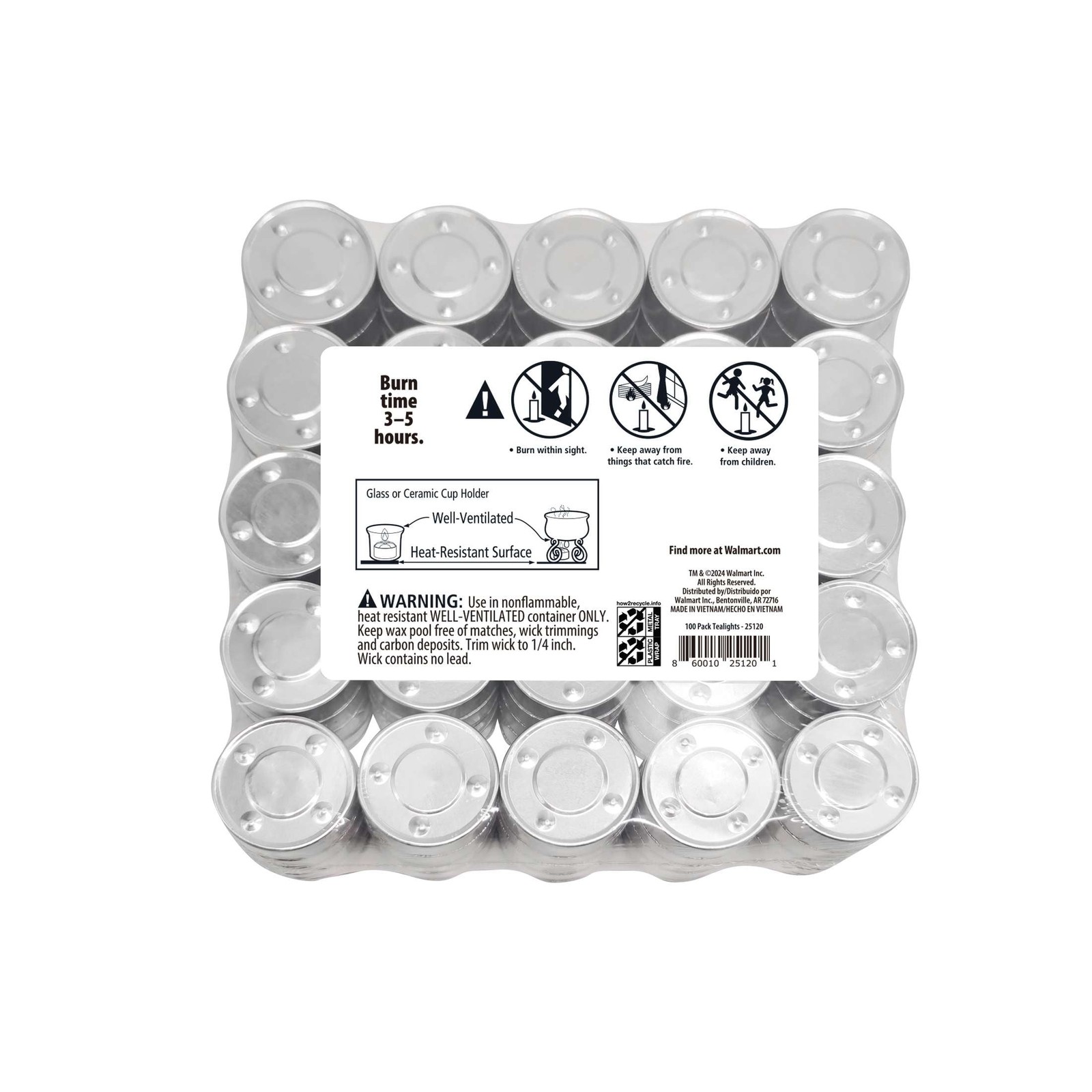 Mainstays White Unscented Indoor/Outdoor Tealight Candles, 100 Count