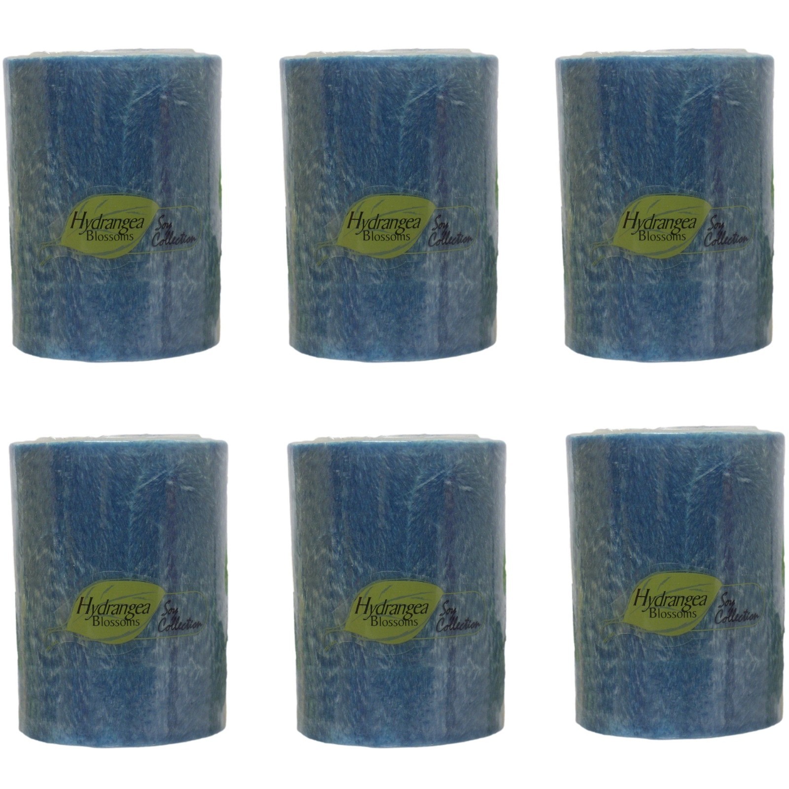 Scented Candles Pillars 4″ Tall 6-Pack Hydrangea Blossoms Blue