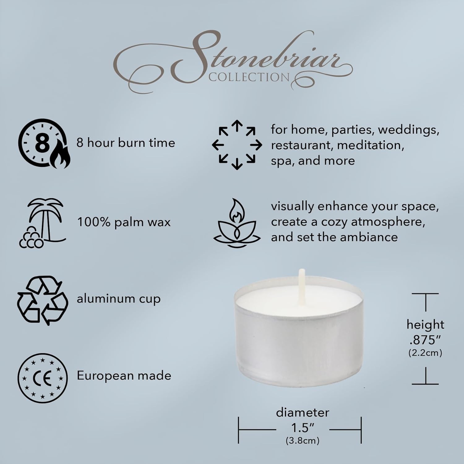 Stonebriar 200 Pack Unscented 8 Hour Extended Burn Time Tea Light Candles