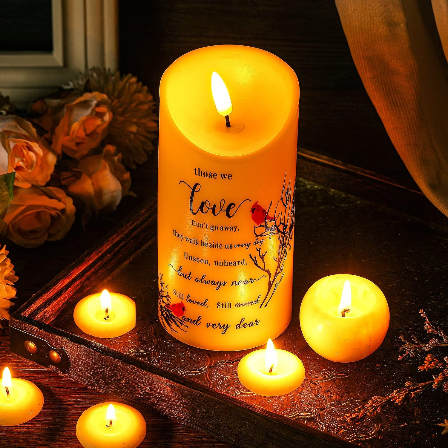 Gerrii Memorial Candles Sympathy Gifts LED Flameless Cardinal Bereavement Candle