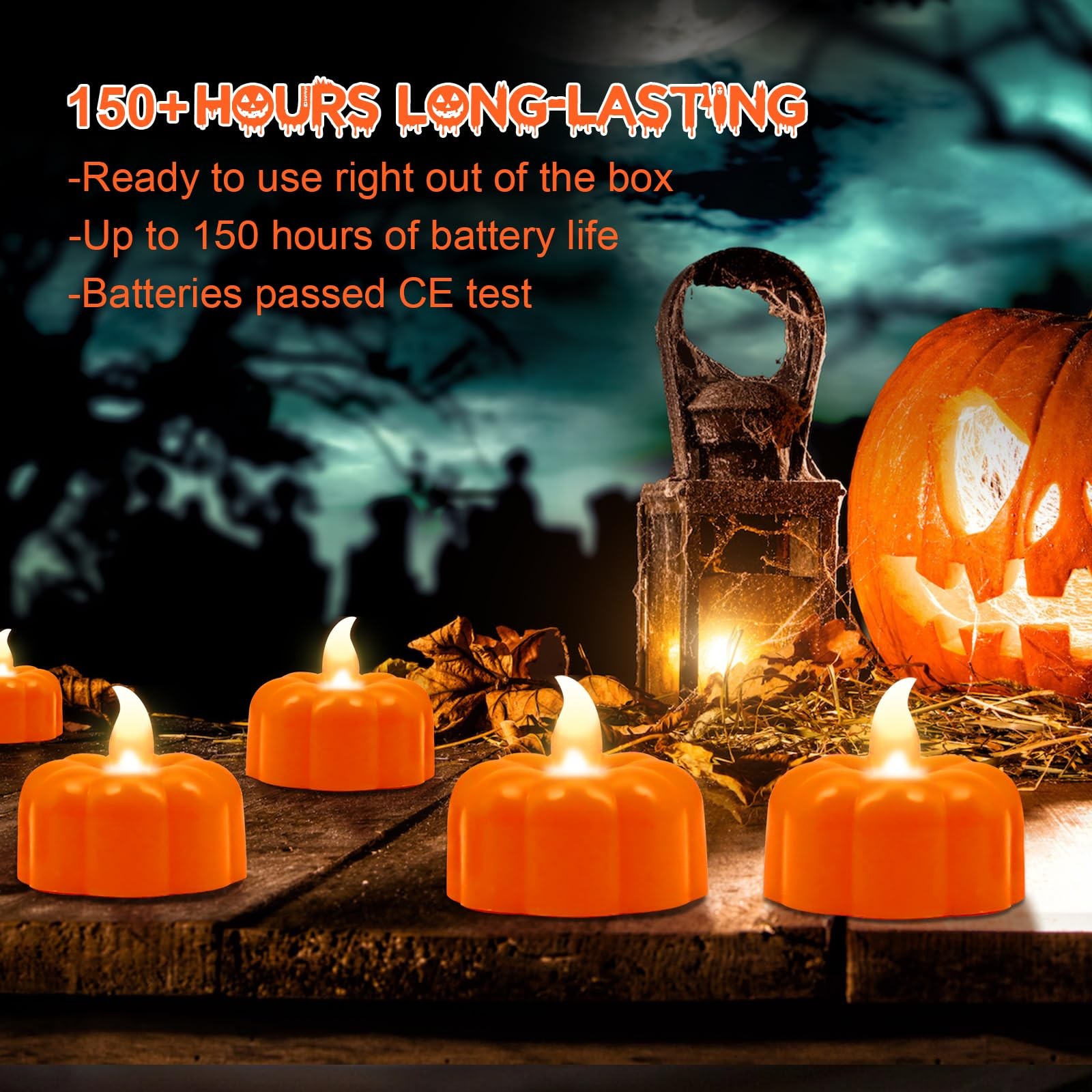 12 Pack Pumpkin Tea Lights Fall Decorations LED Orange Pumpkin Lights FlameLe…