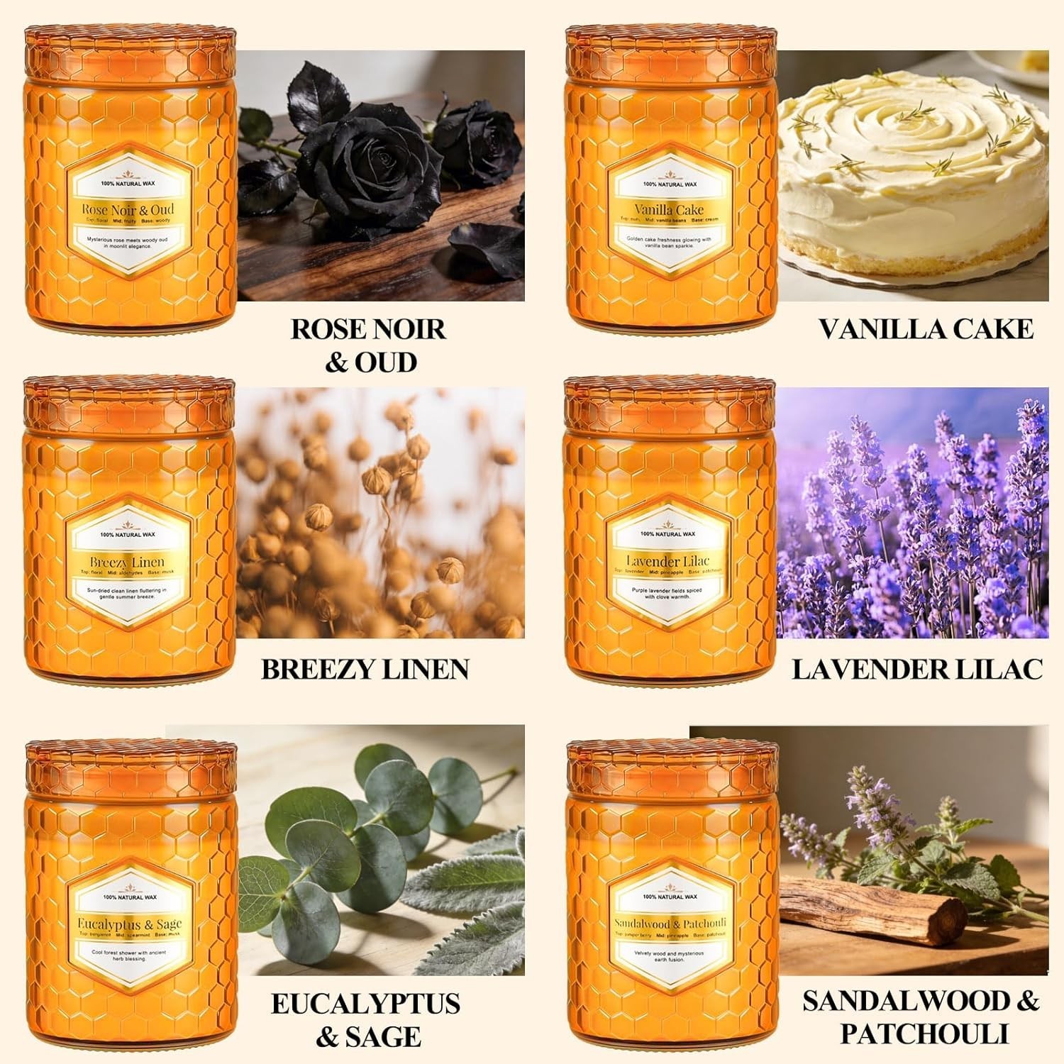 6 Pack Natural Soy Wax Jar Candles for Home, Scented Aromatherapy Gift Set fo…