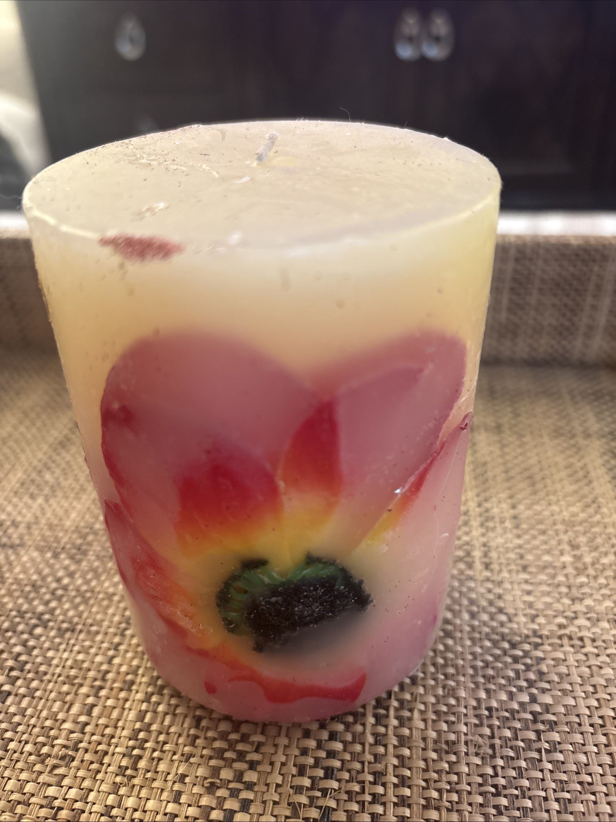 Embedded Flower Candle 4” Botanical Candle USA New Lightly Scented