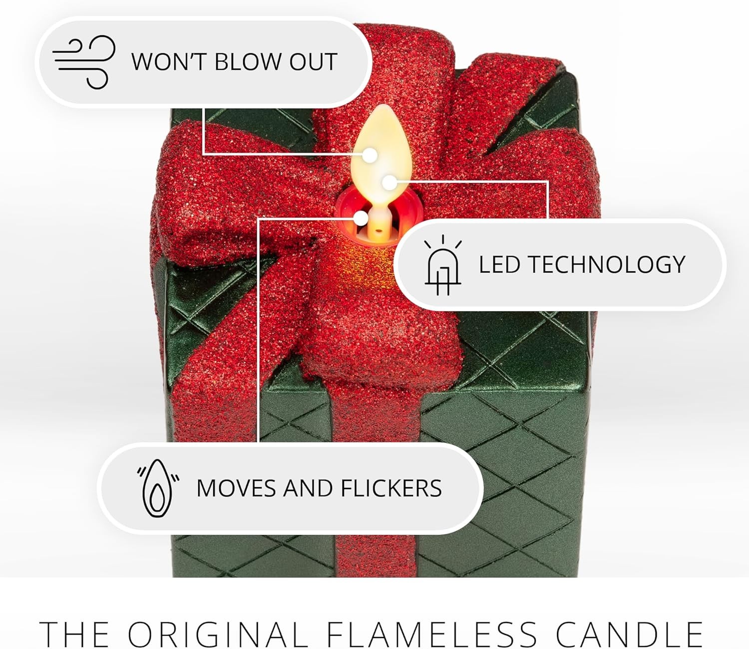 Flameless Candle with Flashing Red Ribbon Flame LED Candle (3 in. x 4.25 in.)