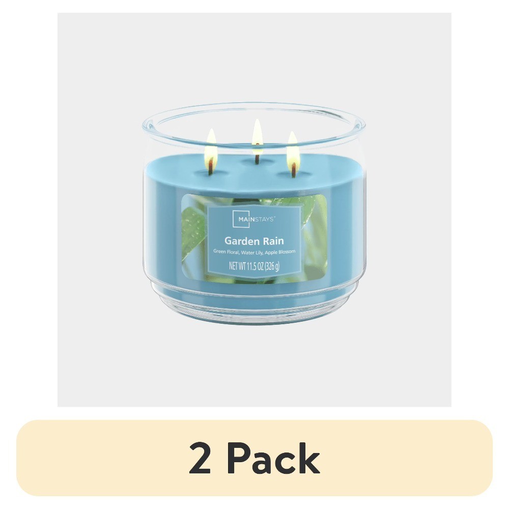 Large 3-Wick Scented Candle in Glass Jar, Garden Rain Fragrance, 11.5 oz Two