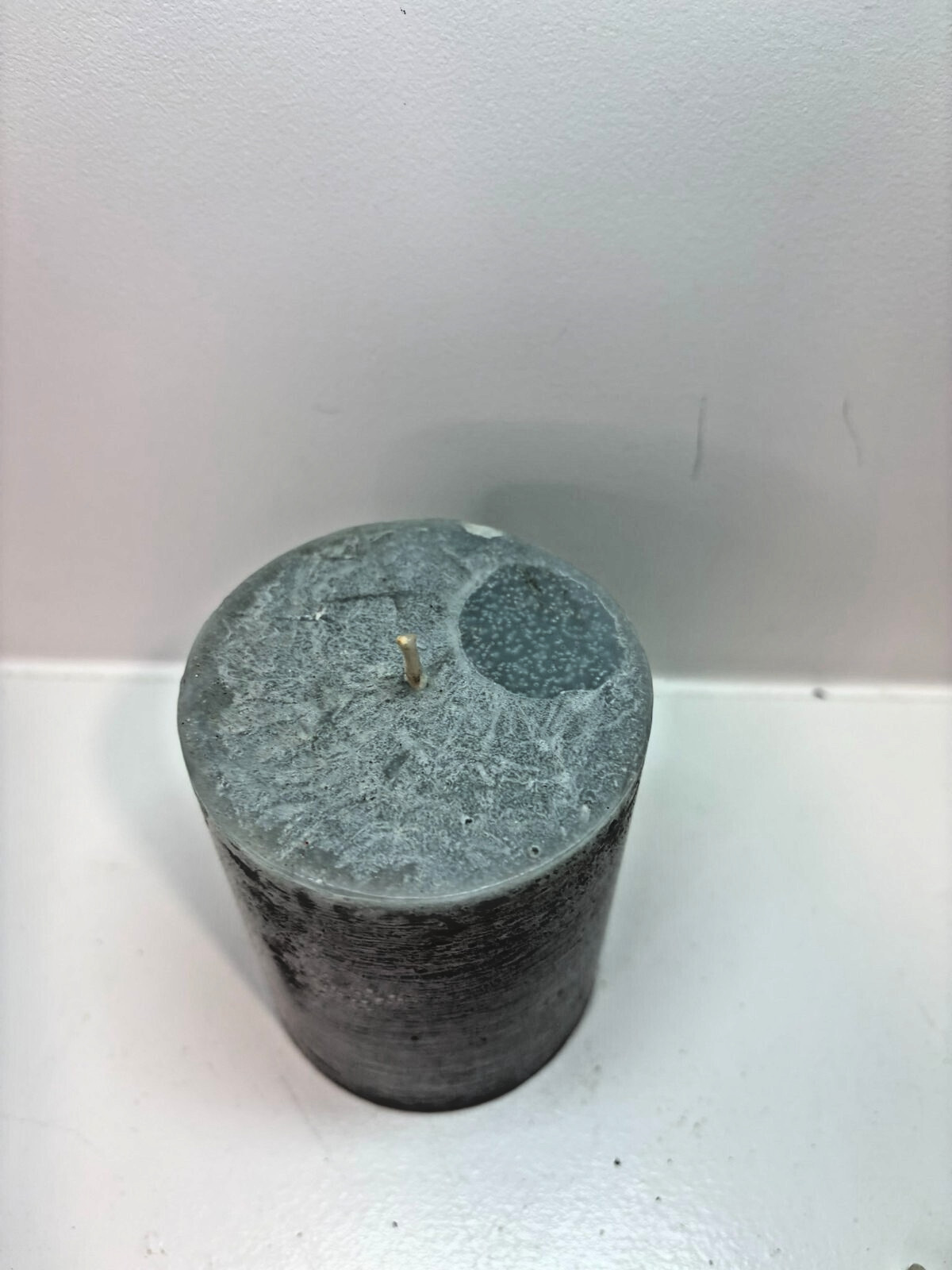 New Unscented 4in Decorative Mottled Blue/Grey Pillar Candle 1 wick