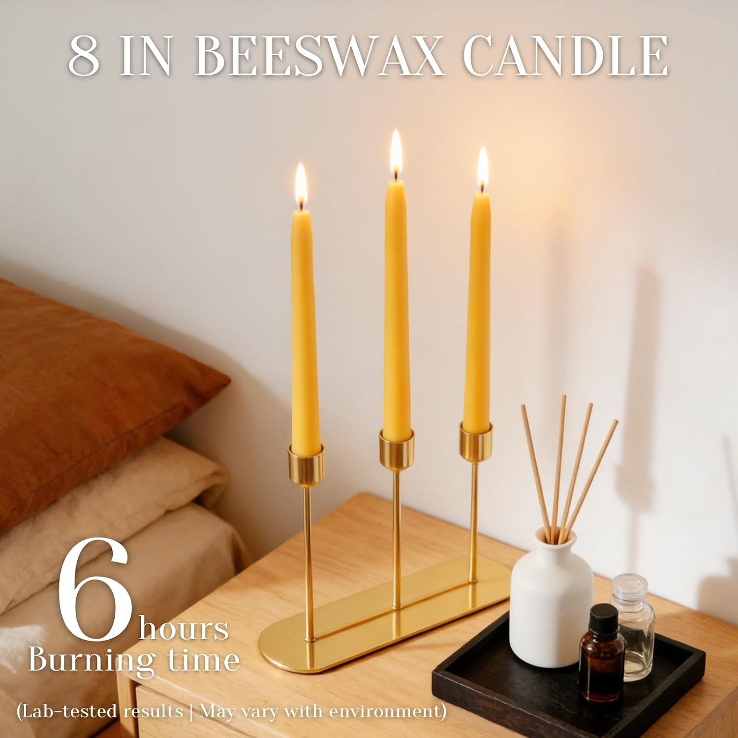 24 Pack Beeswax Taper Candles in Bulk 8 Inch Tall – All Natural, 100% Pure Unsce