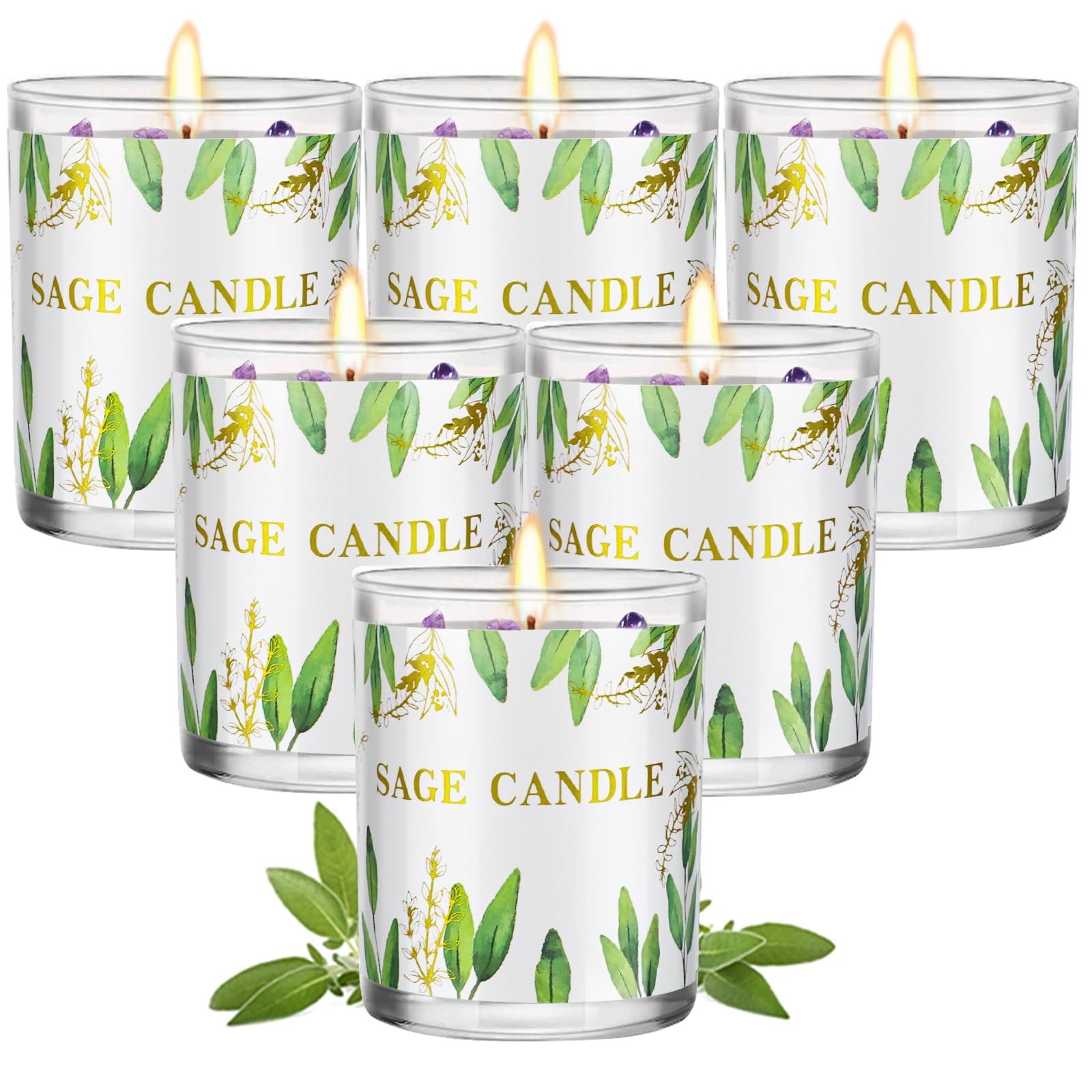 Candles, 6 Pack Sage Candle for Cleansing House Negative Energy, Scented Candles
