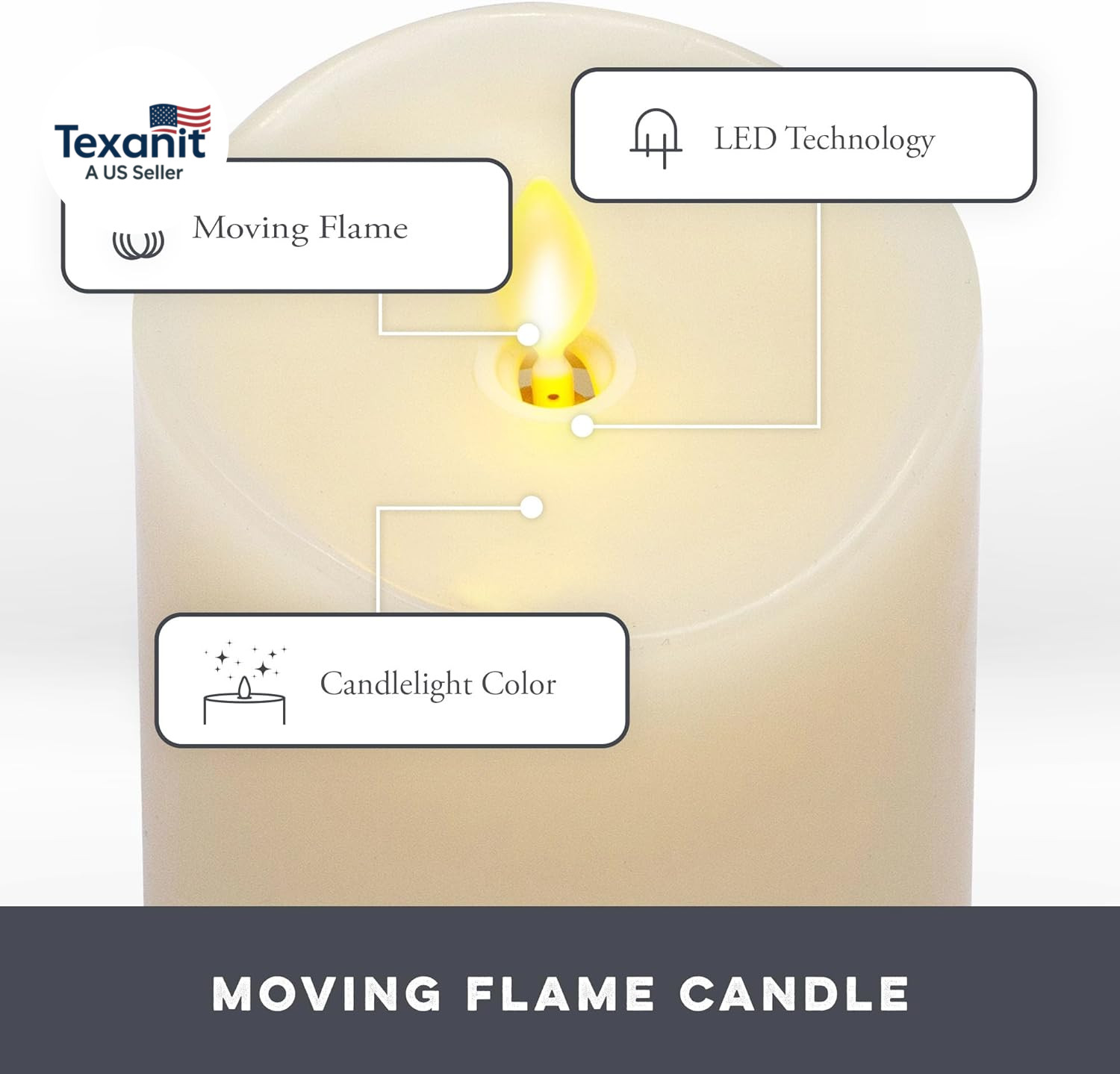 by Luminara Set of 3 Flameless LED Flickering Moving Flame Pillars (3″ X 4.5″, 5