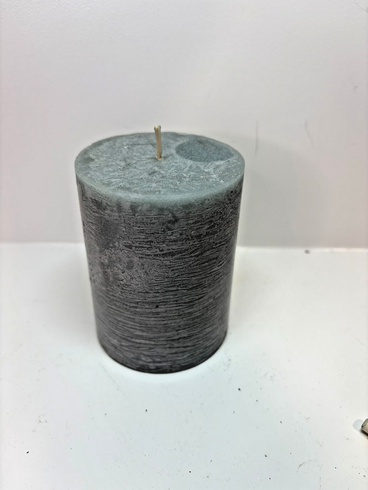 New Unscented 4in Decorative Mottled Blue/Grey Pillar Candle 1 wick