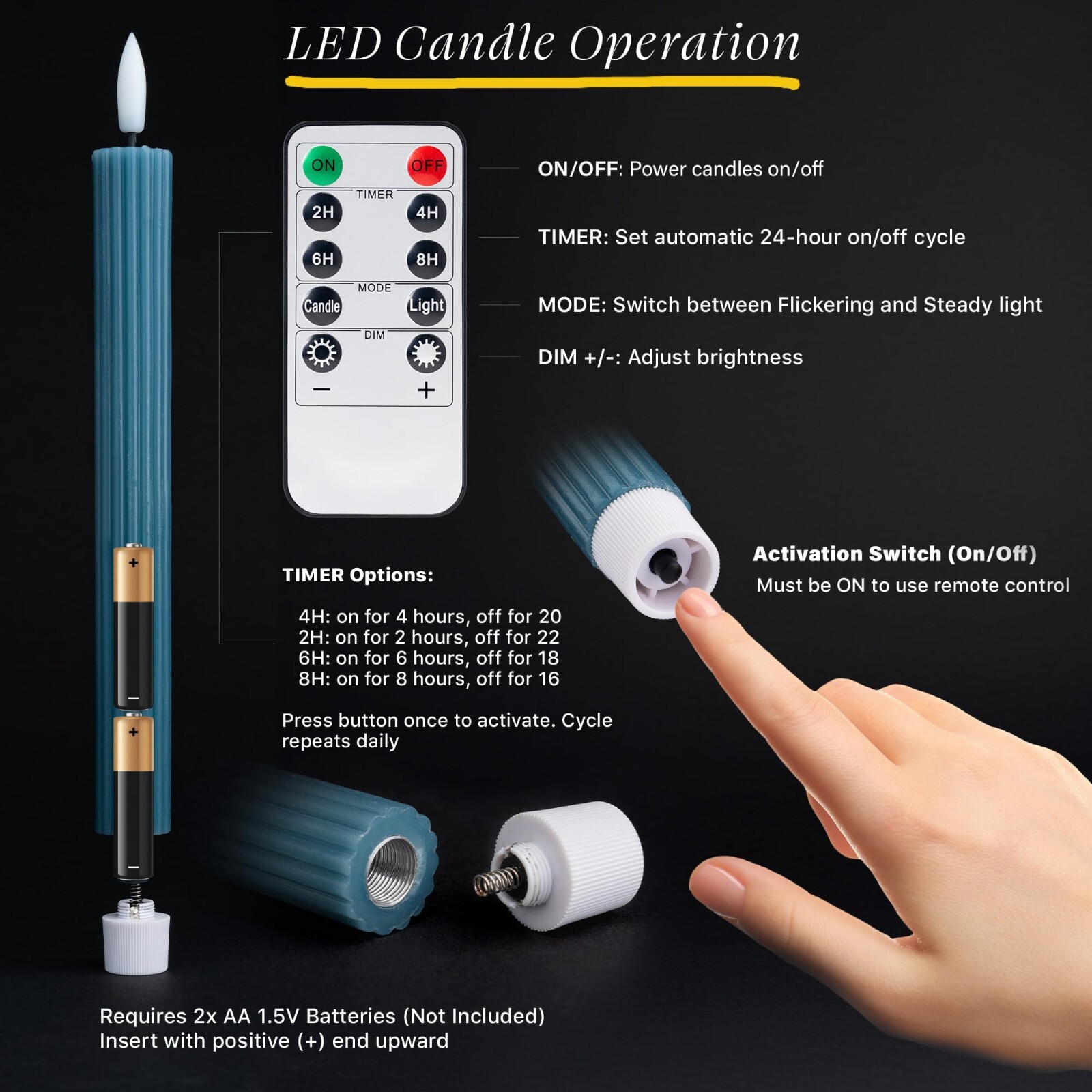 10″ Fluted Ribbed LED Blue Grooved Pillar Candles Remote & 24h Timer Memory