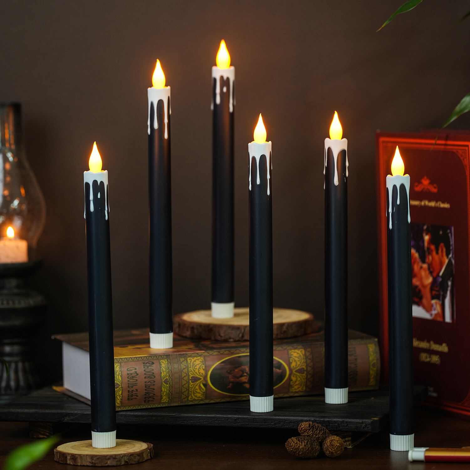 6pcs Flameless Taper Candles Dripless Battery Operated Taper Candle Remote,10.6″