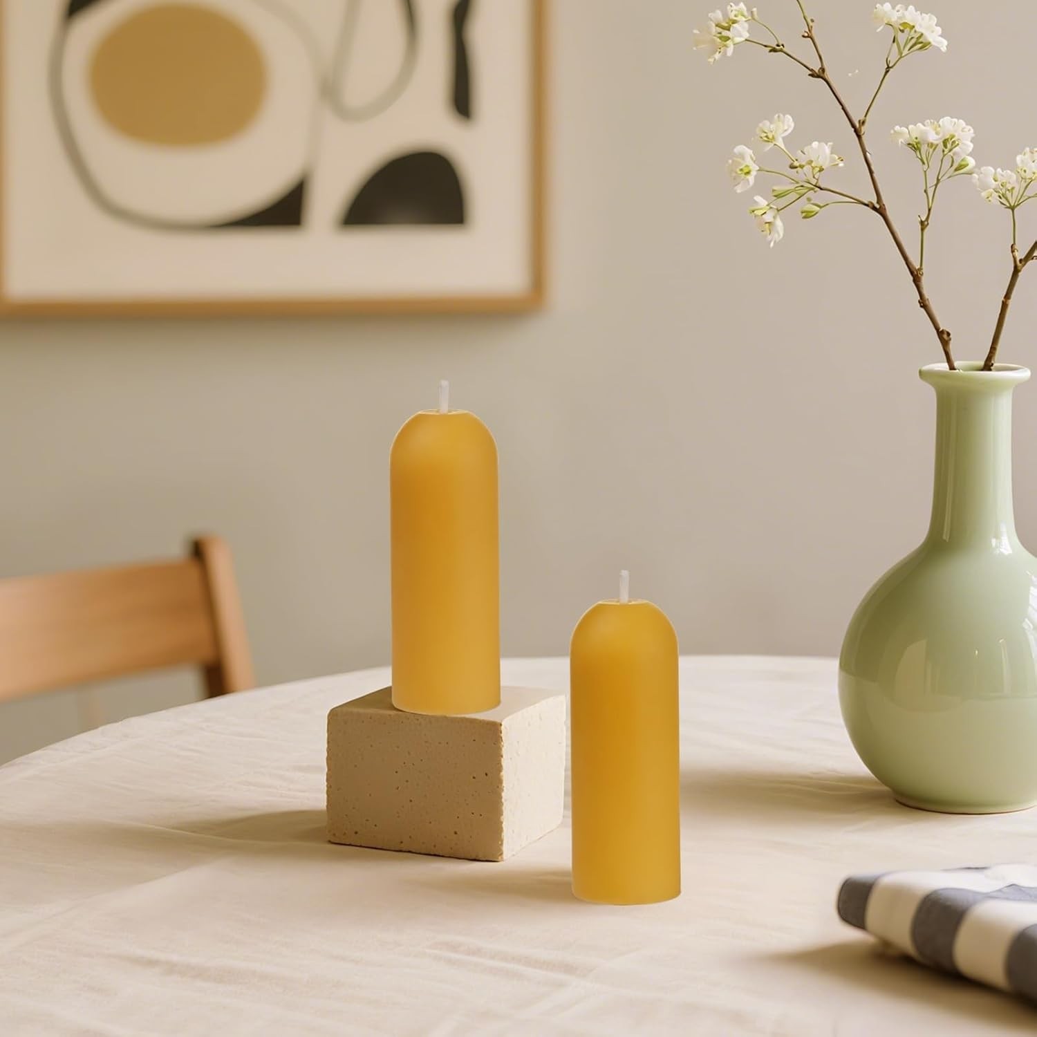 Small Pillar Candles 4-Pack 10-H Long Burning 100% Natural Beeswax WINTER STORM