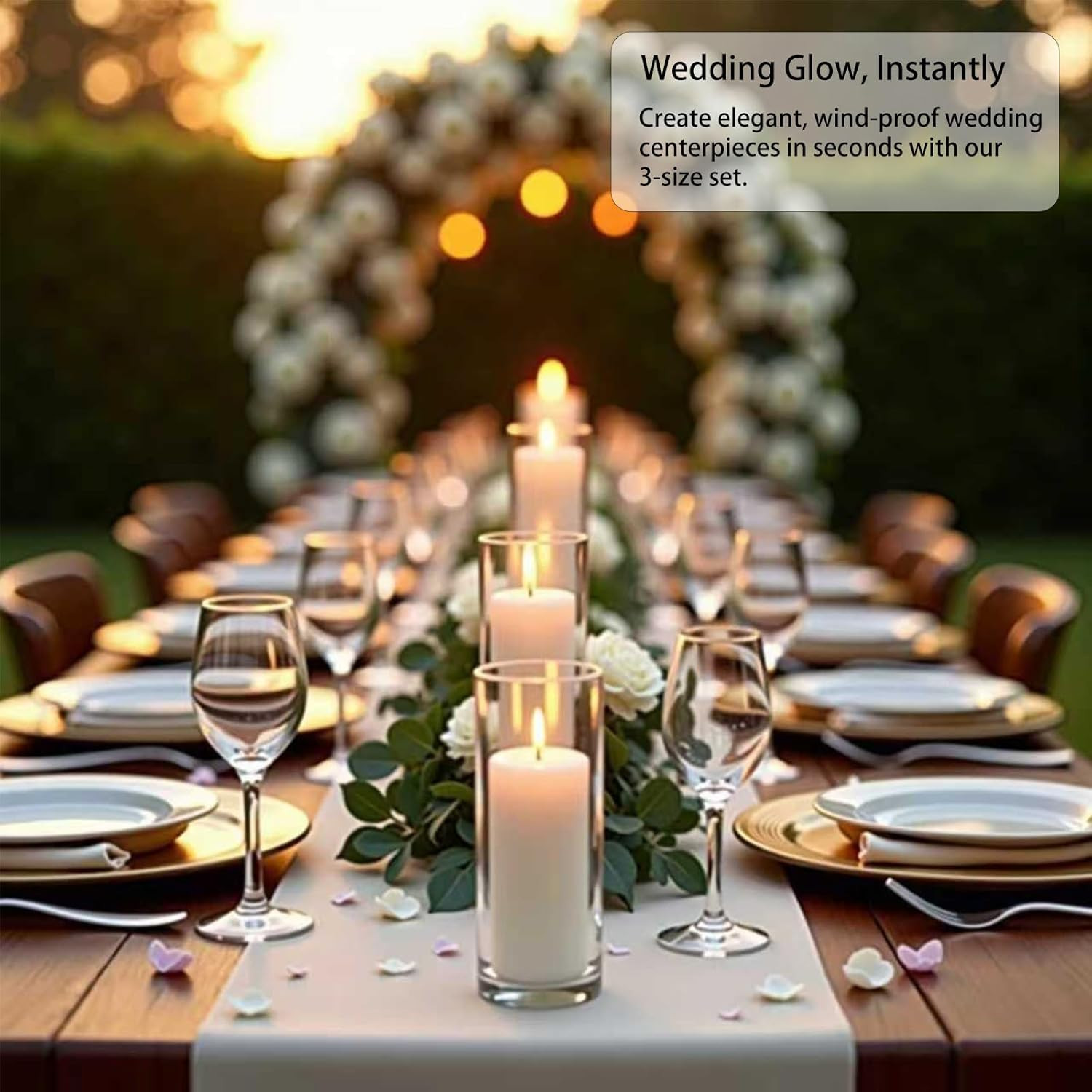 12-Pack White Pillar Candles with Clear Hurricane Glass Vases – 3-Size Set for W