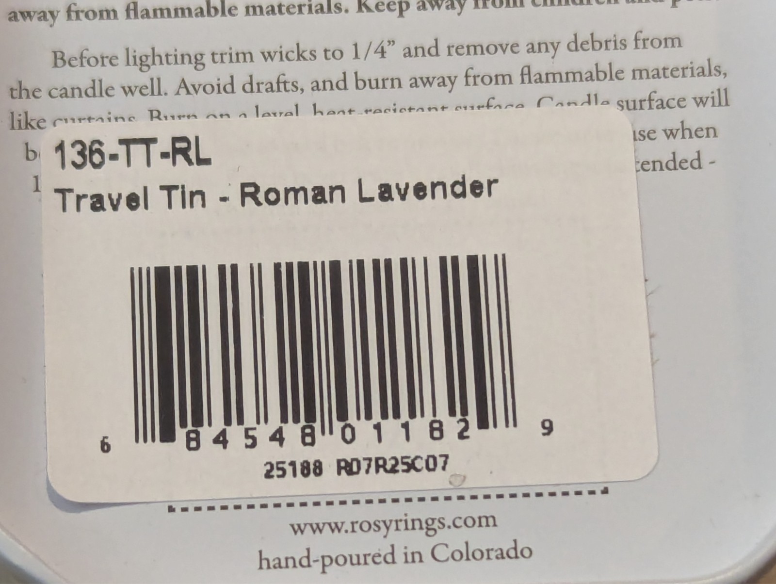 Rosy Rings Natural Wax Candle Roman Lavender Travel Tin 2.4 oz