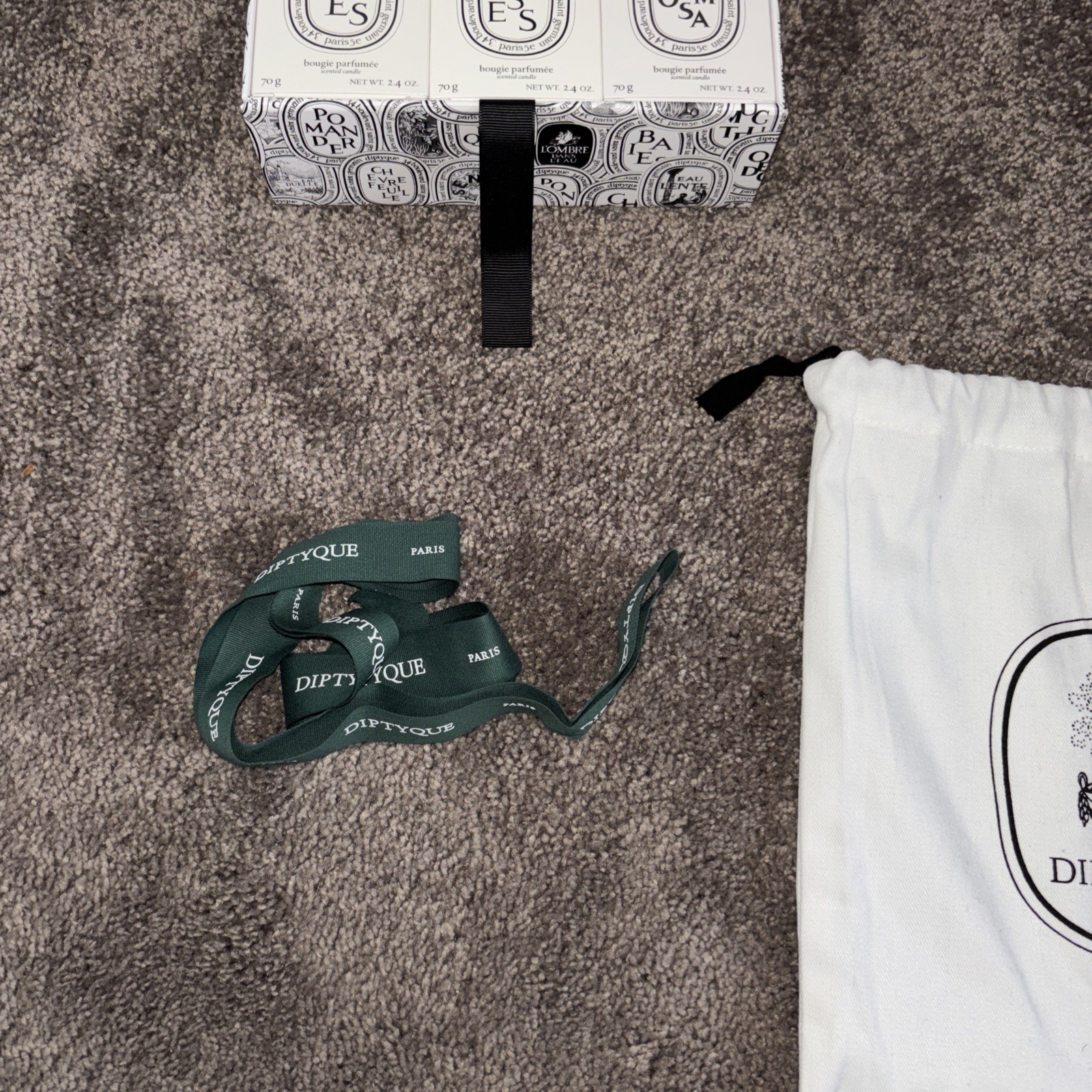 Diptyque Paris Mini Candle Gift Set Baies Roses Mimosa 3x70g W/ Dust Bag