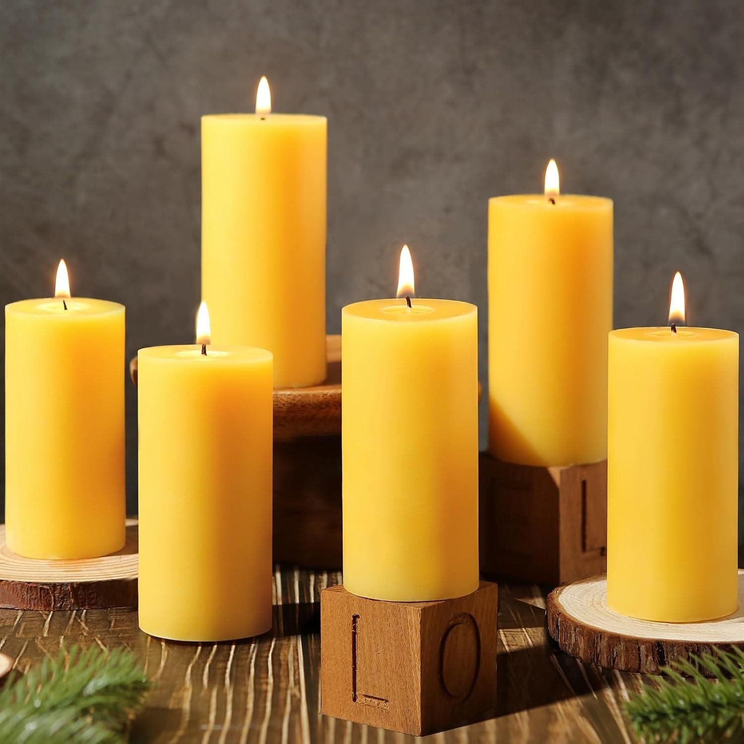 100% Pure Beeswax Pillar Candles 6-Pack