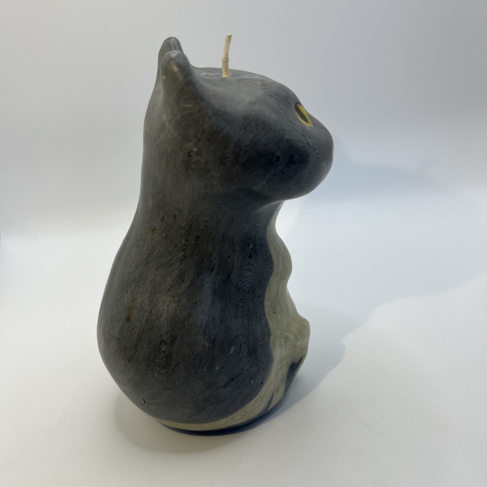 Vtg Gray Tuxedo Yellow Eye Cat Candle 5.5” Wax Figurine Pets Decor Collectible