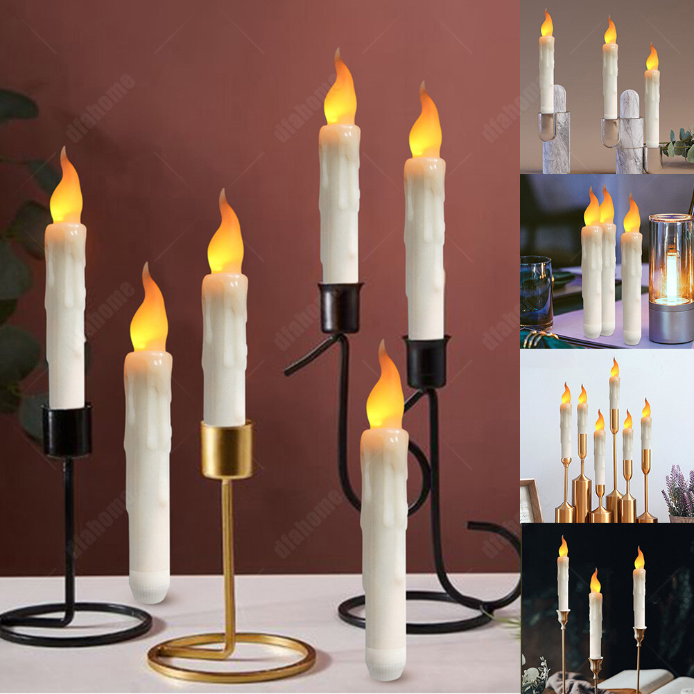 6Pcs LED Flickering Flameless Taper Candles Battery Operated with Candle Holders