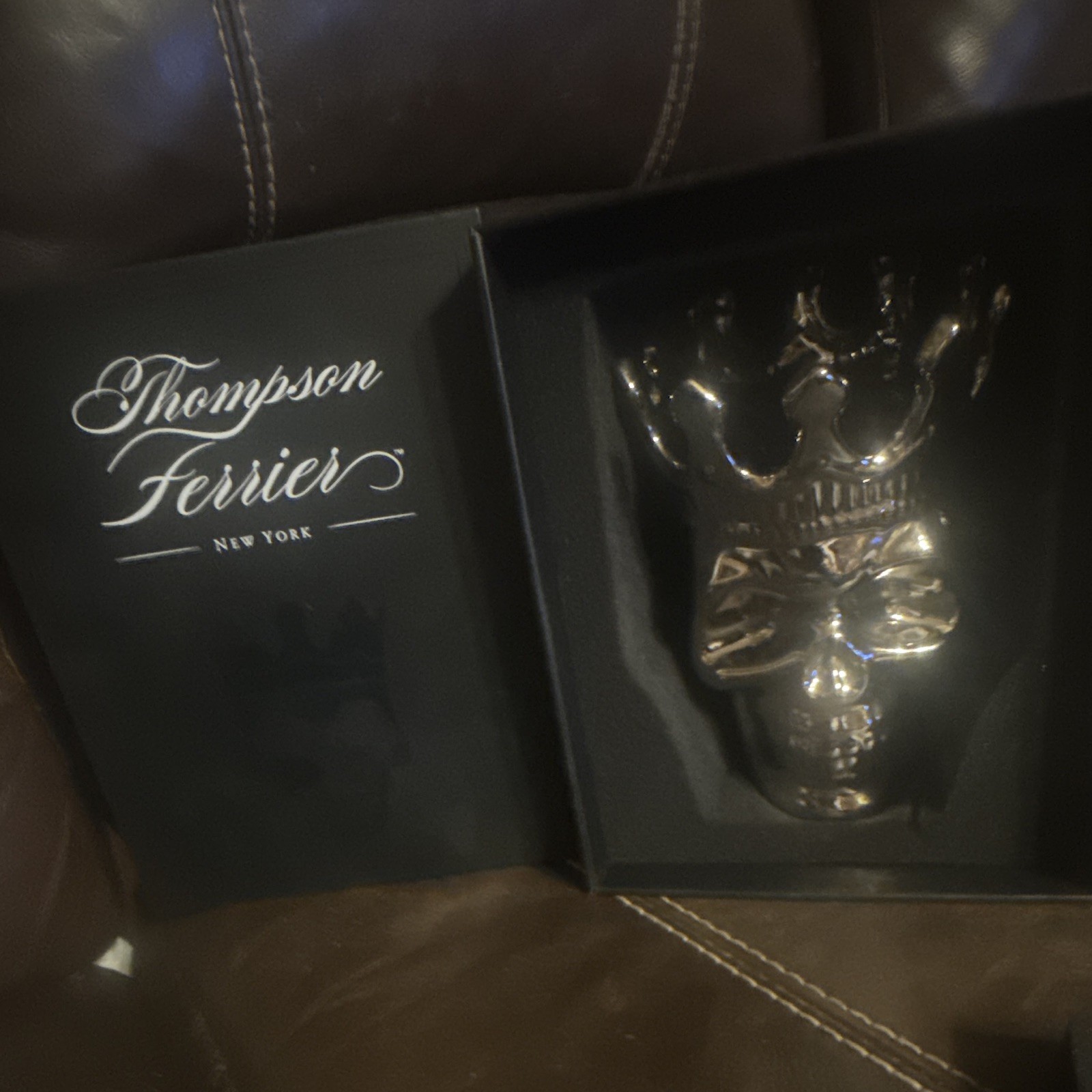 Thompson Ferrier Silver/Black Glossy Ceramic Crown Skull Sculpture 6in Boxed