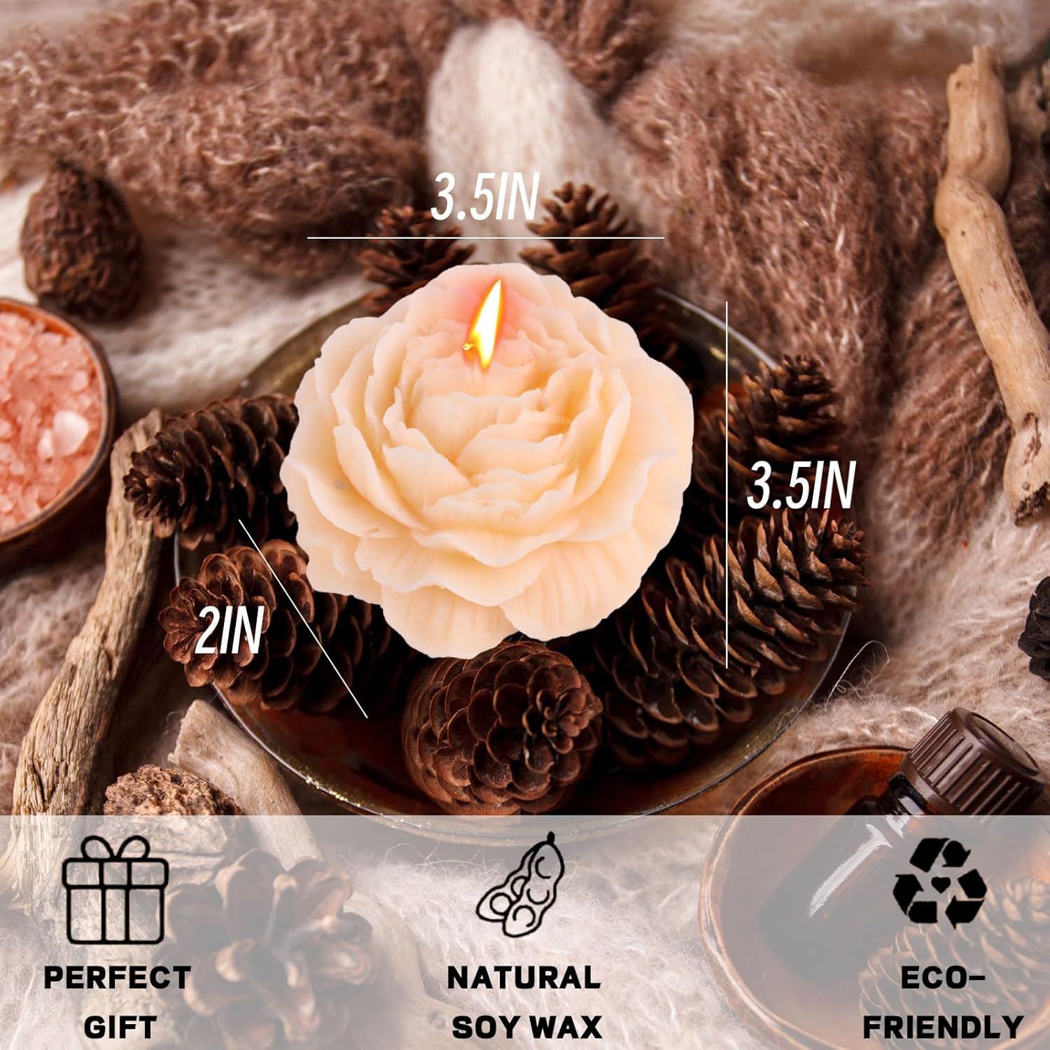 Peony Flower Shape Candles 1 Pack Soy Wax Decorative Candle for Bedroom Home Sce