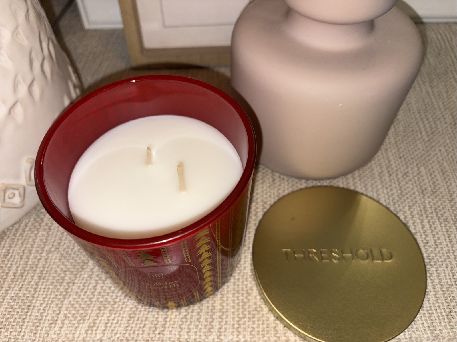 Threshold Candle Holiday Hearth Jar Candle Double Wick Red Christmas Soy Wax NEW