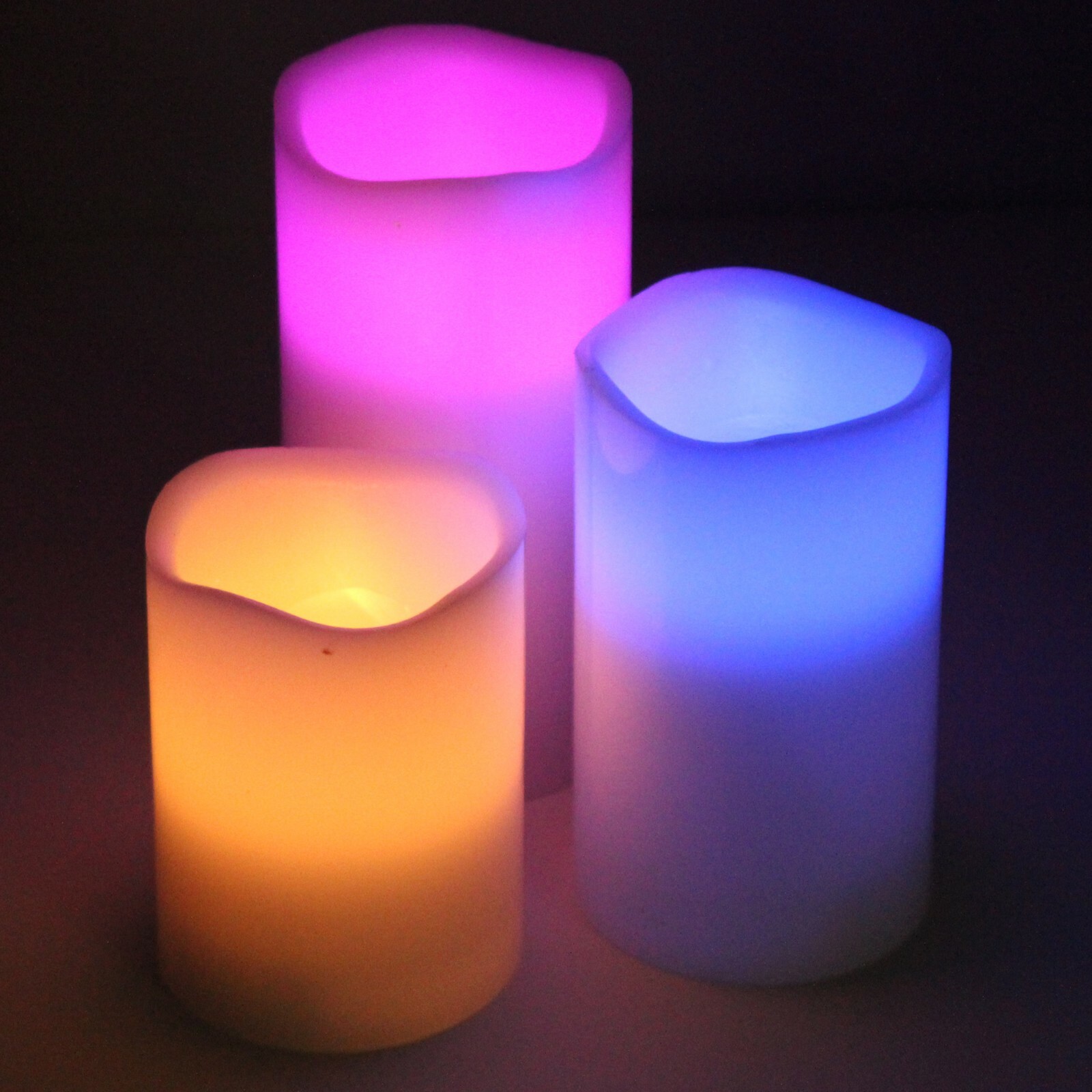 NEW MULTI COLOR 3 PACK LED Flameless Ivory Wax Candles 4″ 5″ & 6″ w/ Remote