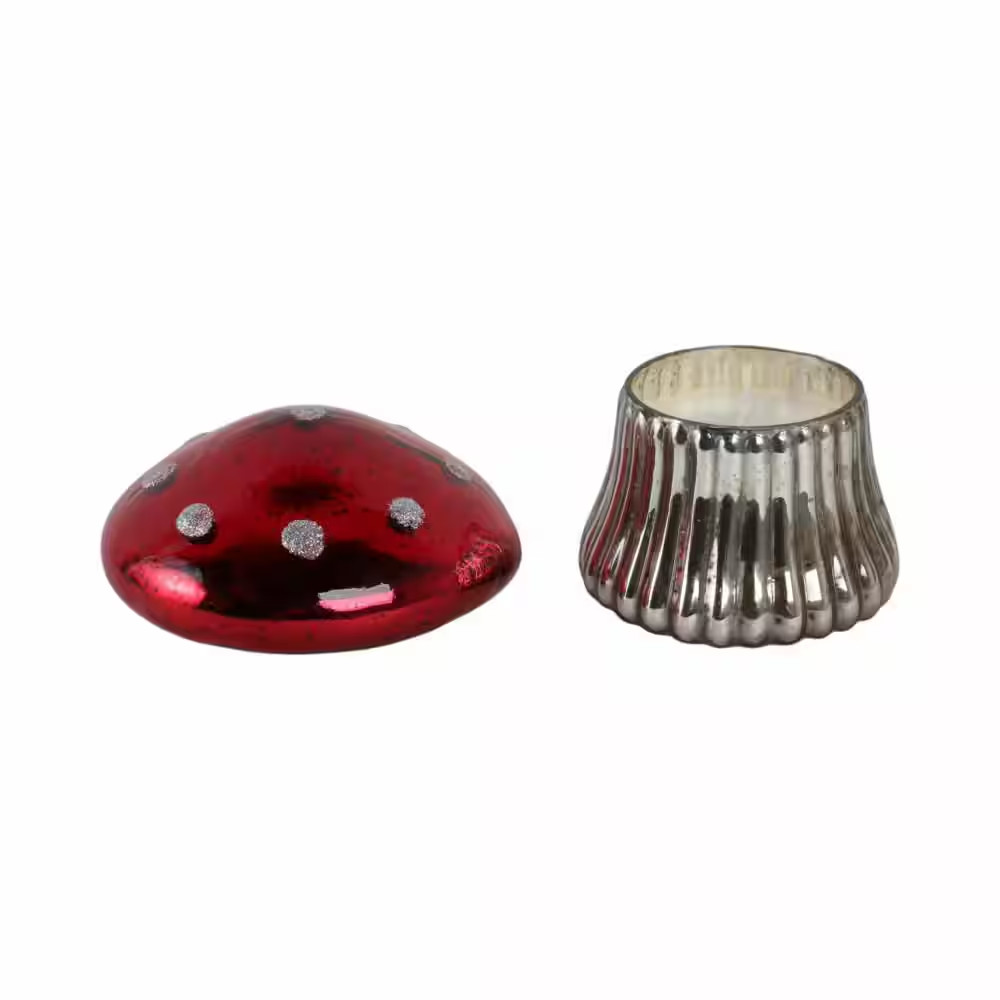 6 In. Red Glass Cinnamon Mushroom Candle 12 Oz