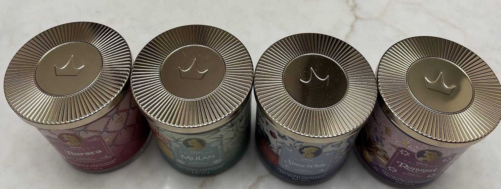 Bath Body Works 4 DISNEY single wick candles SNOW WHITE AURORA MULAN & RAPUNZEL