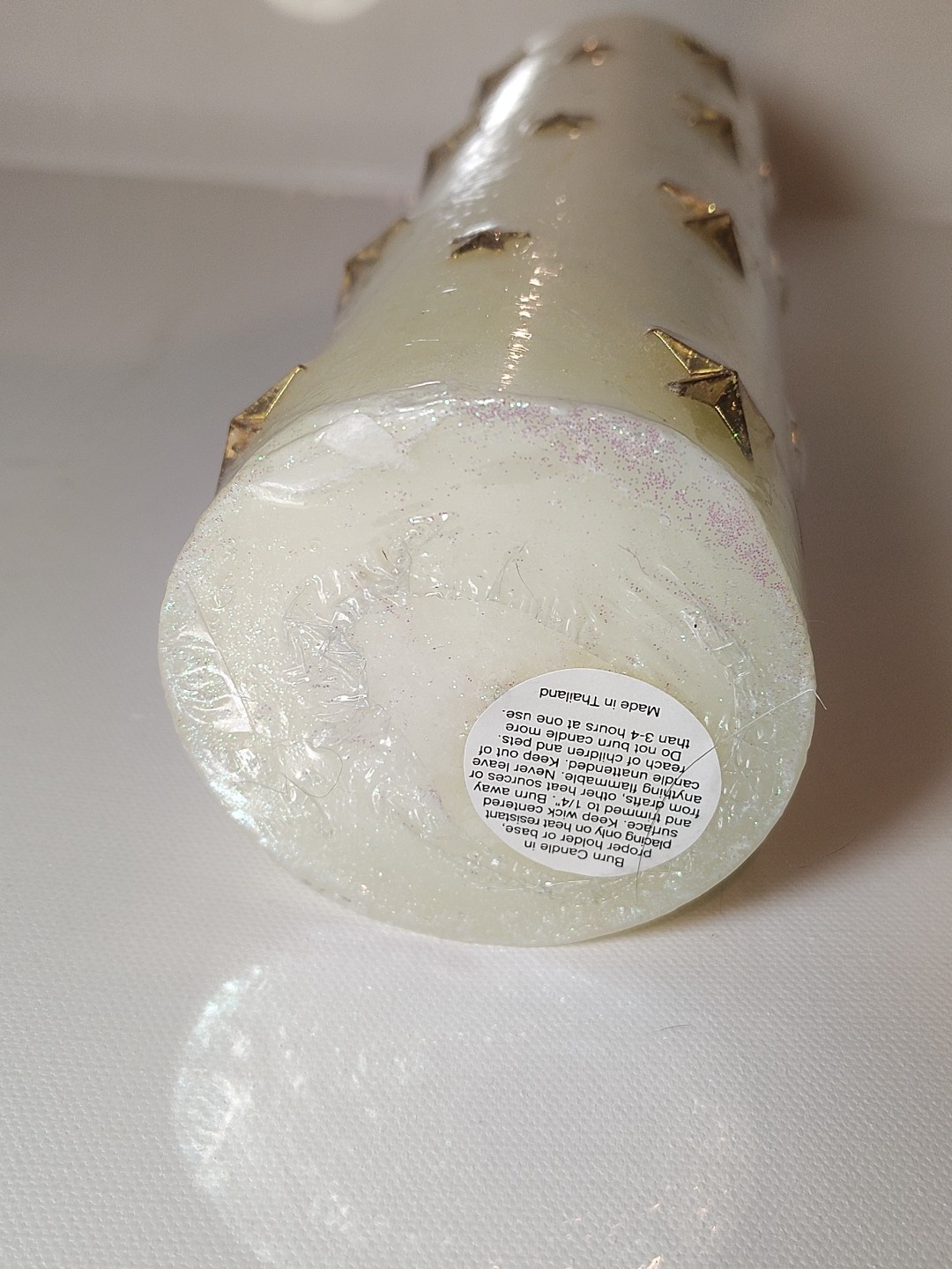 Vintage “A Touch of Gold” Wax Pillar Candle Glitter Cream Gold Stars 9.25″ New