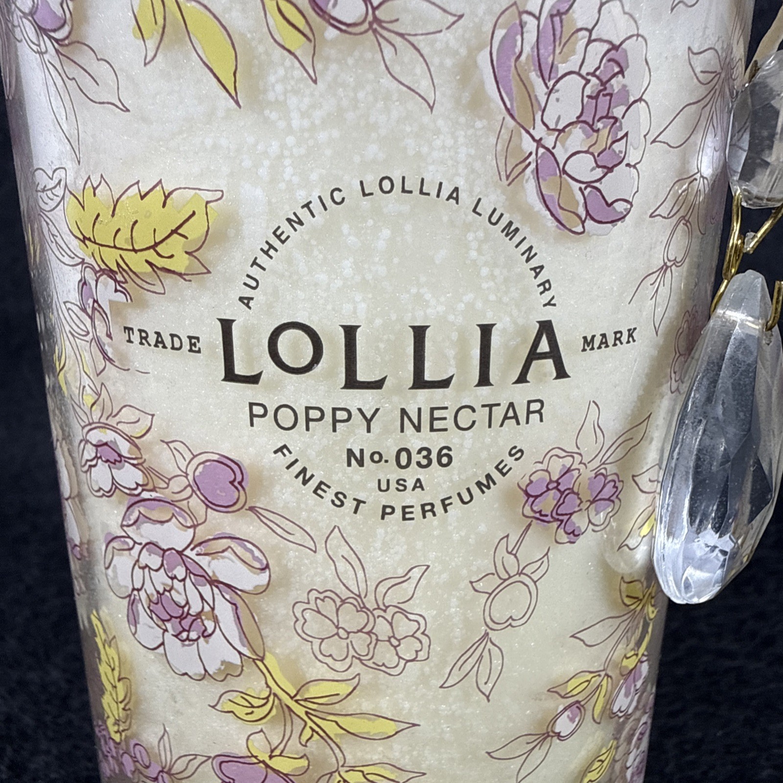 LoLLIA Poppy Nectar No. 036 Luminary Candle Fine Perfumes w/ Crystal NWOB 7.5”